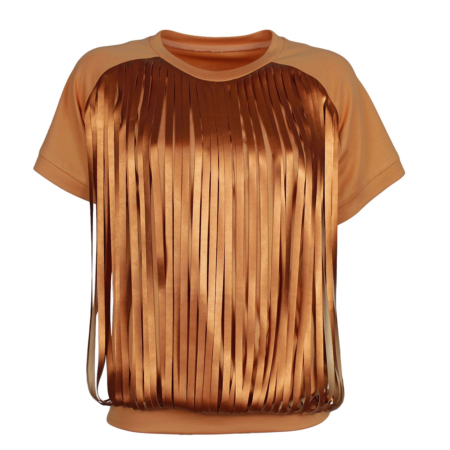 Salmon Color Blouse With Laser-Cut Vegan Leather Fringes