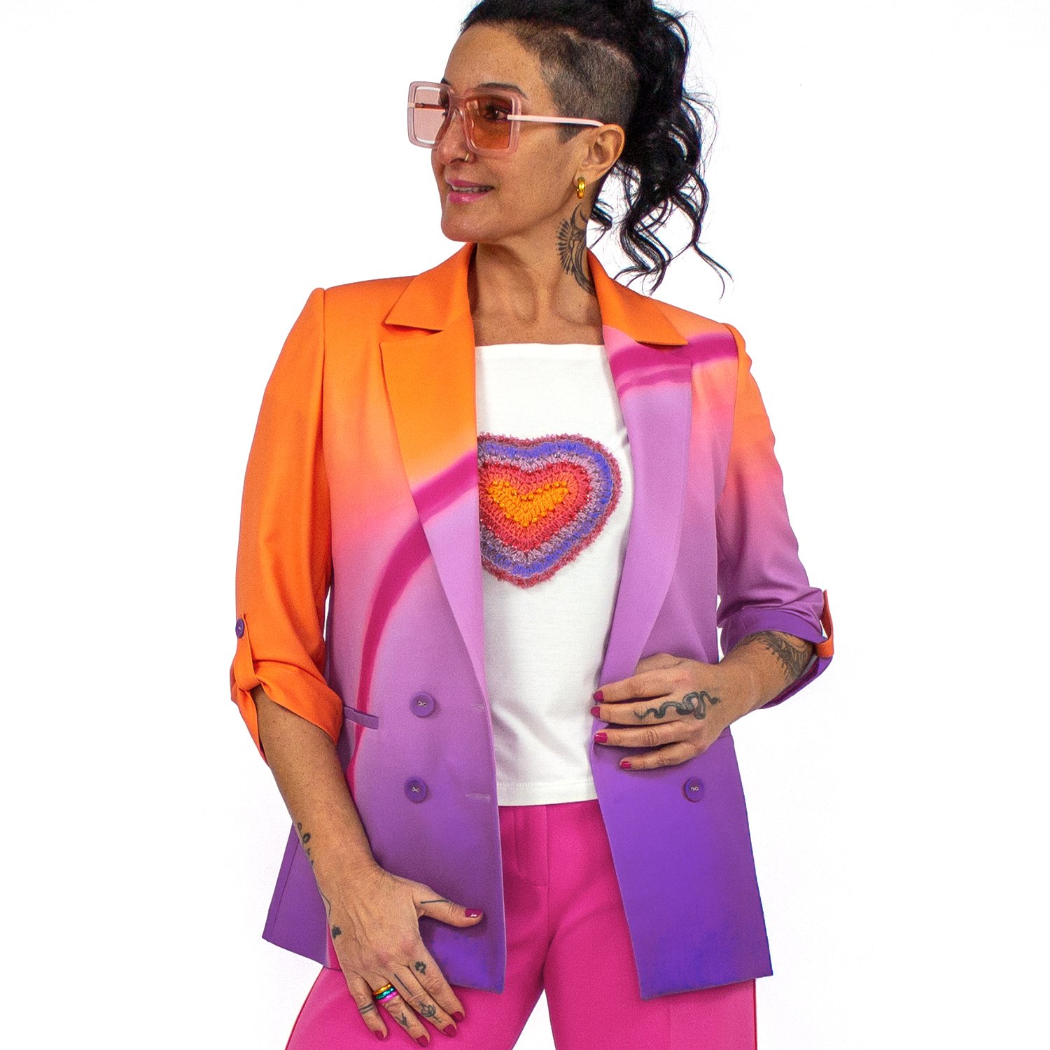 Double-Breasted Digital Print Lilac Jacket