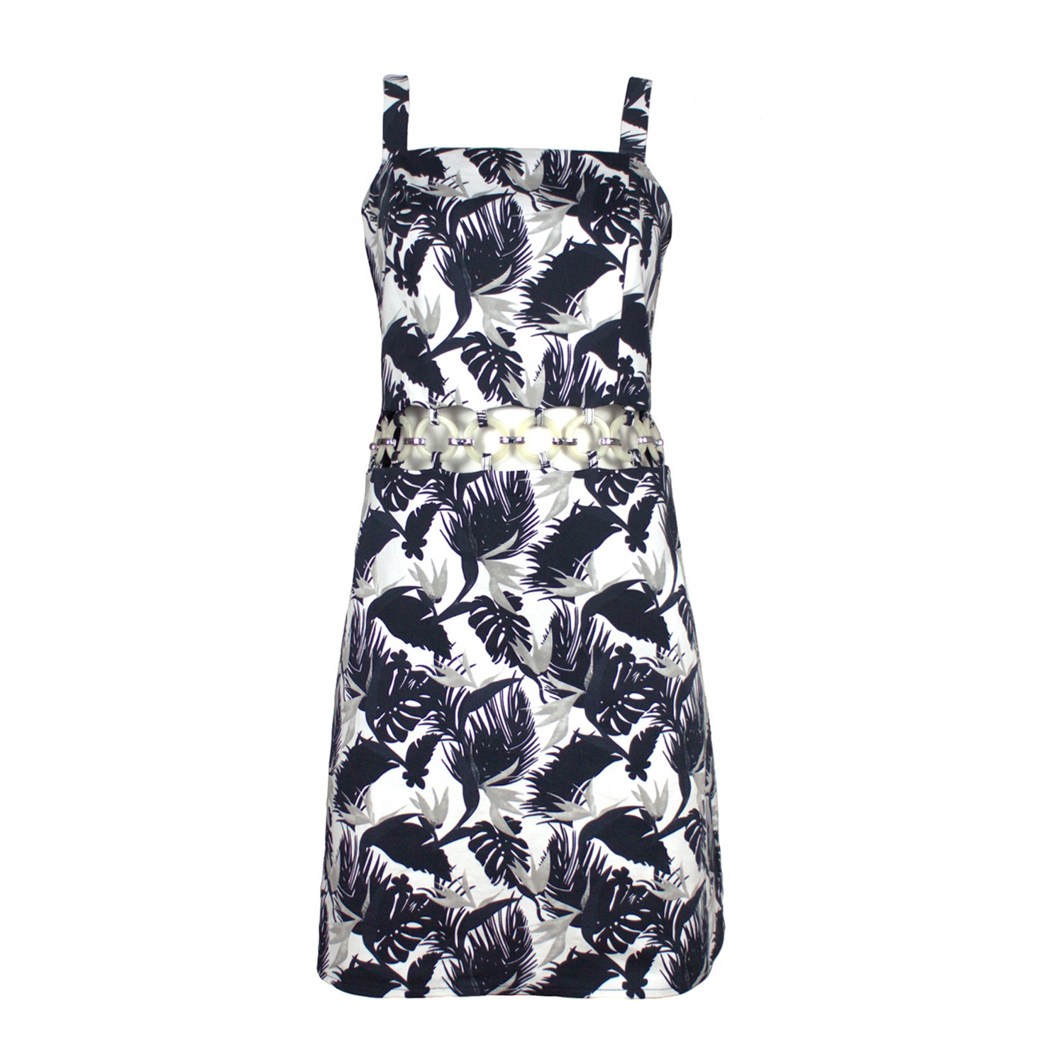 Palm Leaves Design Printed Ring Detailed Cut-Out Mini Dress