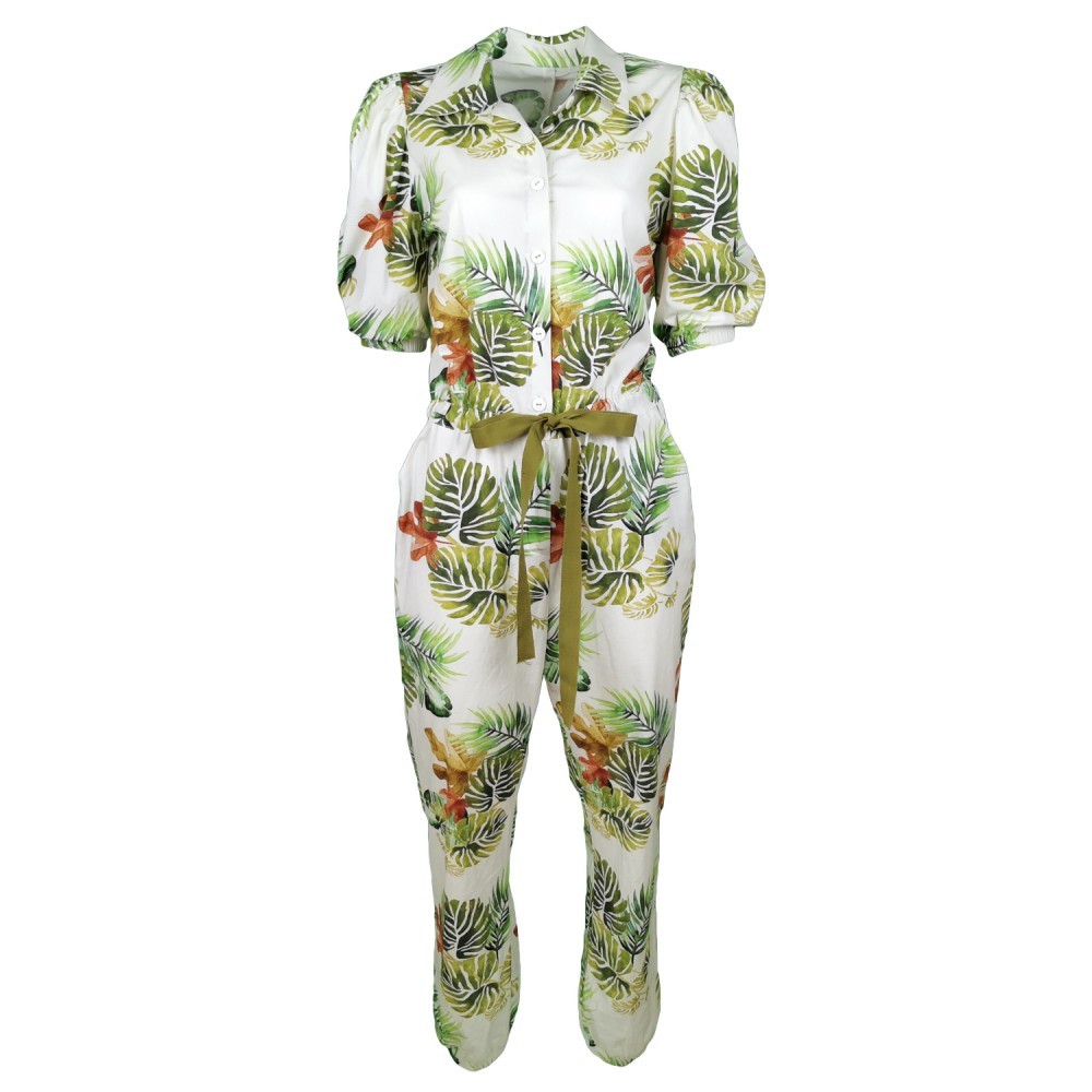 Cotton Jumpsuit With Palm Leaf Print
