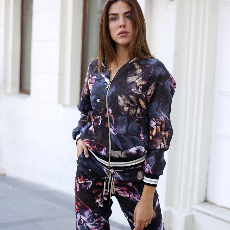 Viscose Bomber Jacket With Leaf Prints
