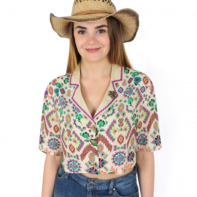 Boho Style Viscose Crop Shirt