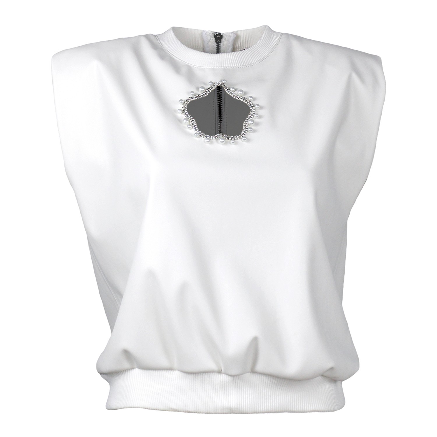 Ecru Vegan Leather Blouse With Laser-Cut Detailing