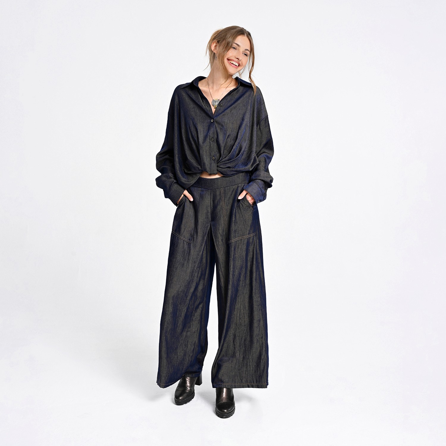 Relaxed Shirt With Draped Front Hem