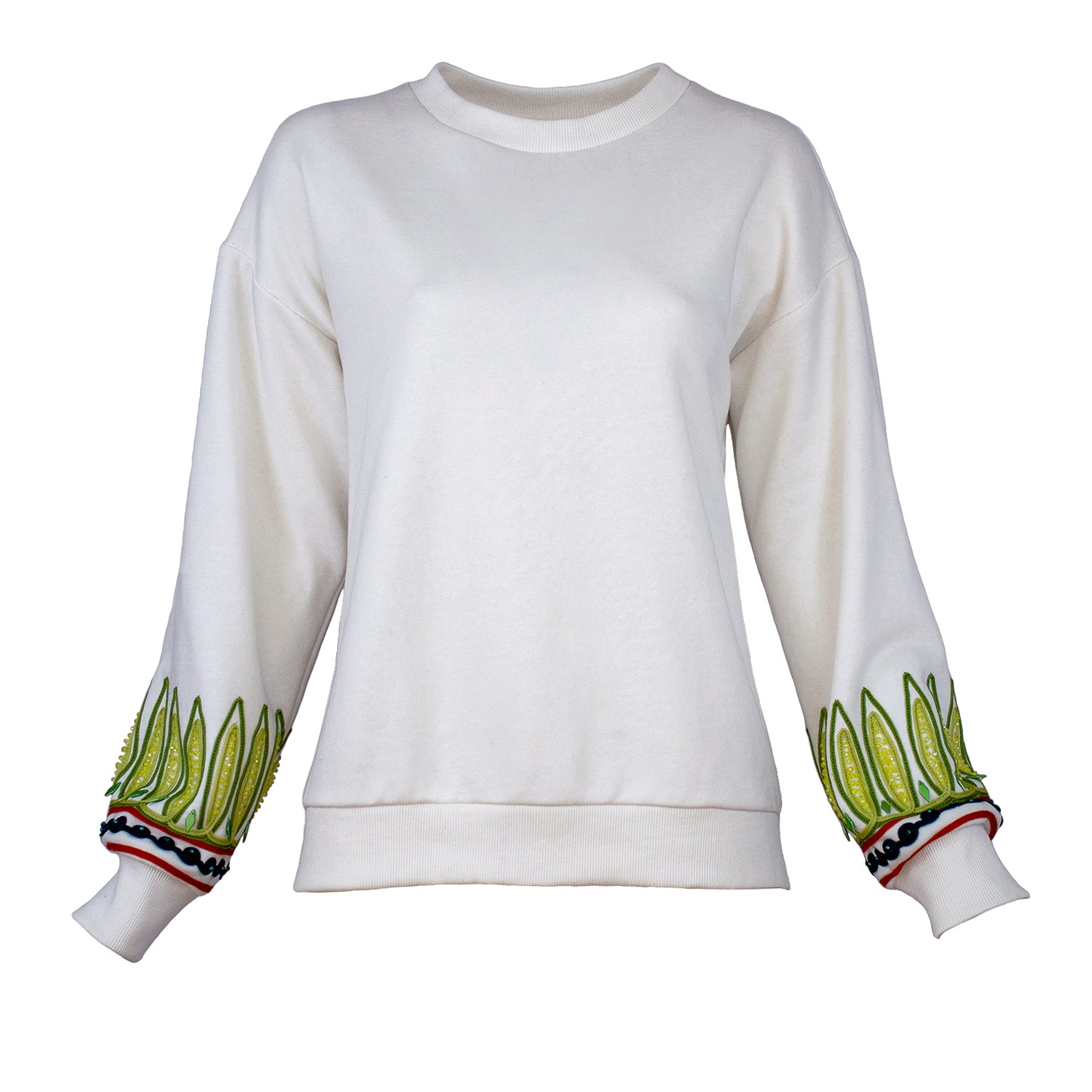 Off White Sweatshirt With Pleated Back And Embroidery Detail