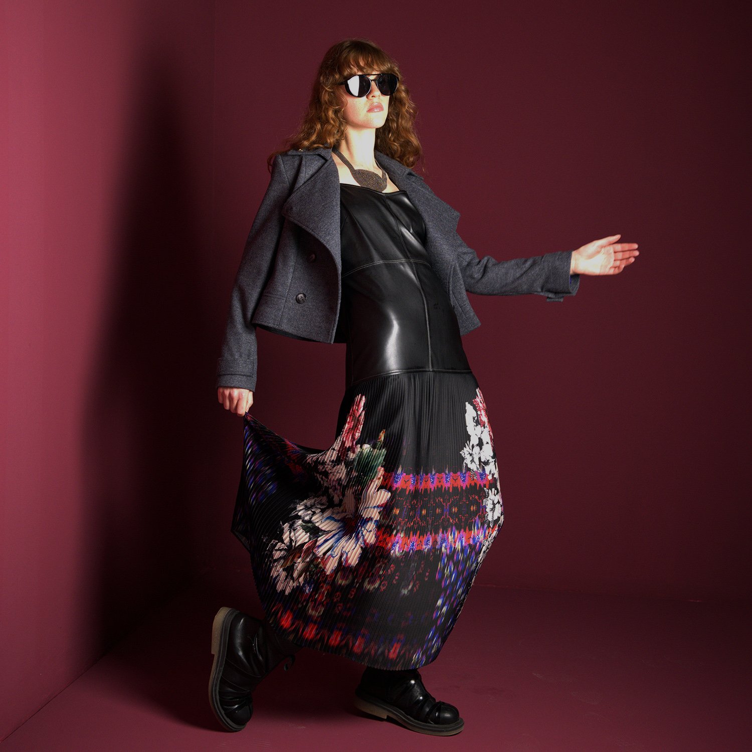 Medium Grey Wool Blend Colorful Eyelet Short Coat