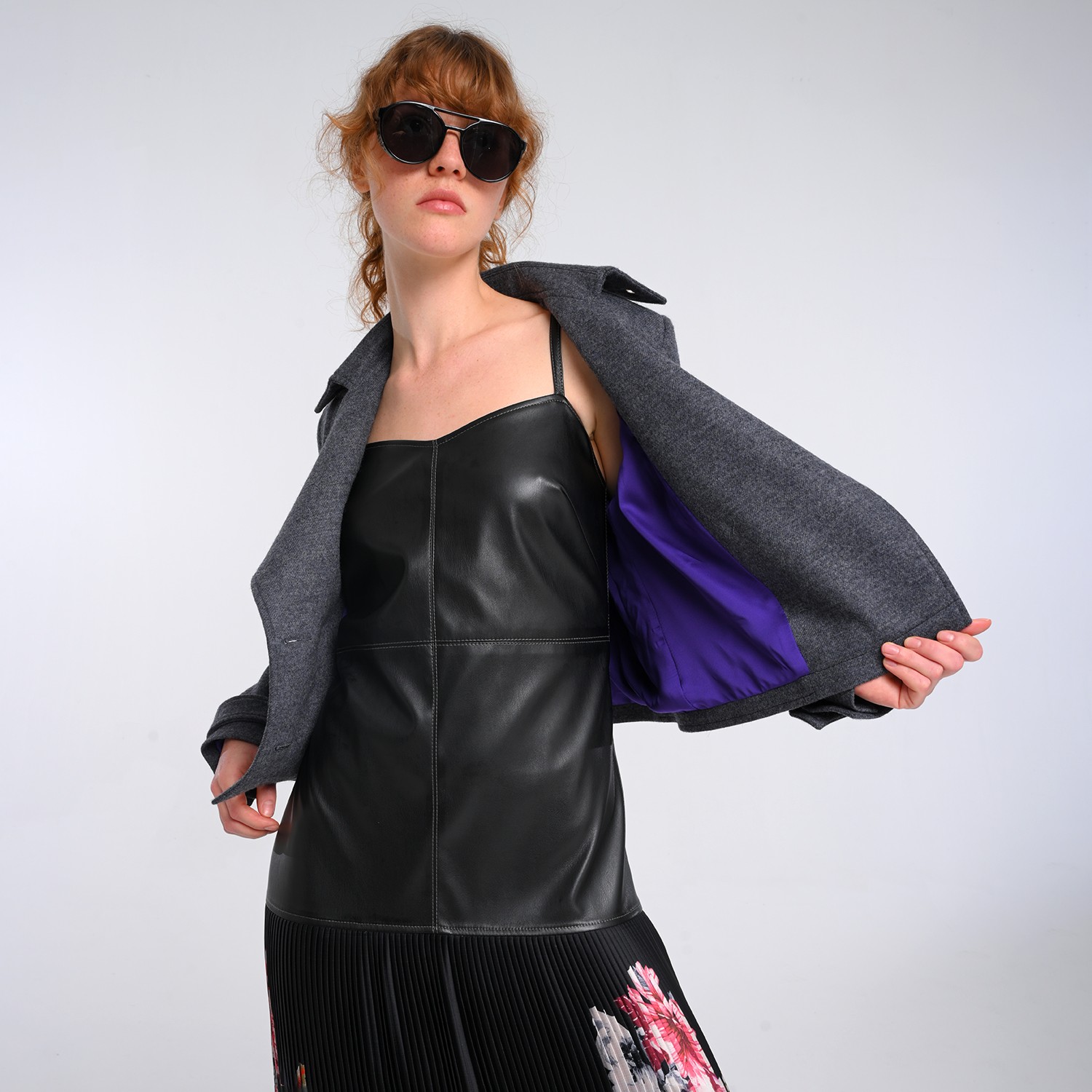 Medium Grey Wool Blend Colorful Eyelet Short Coat