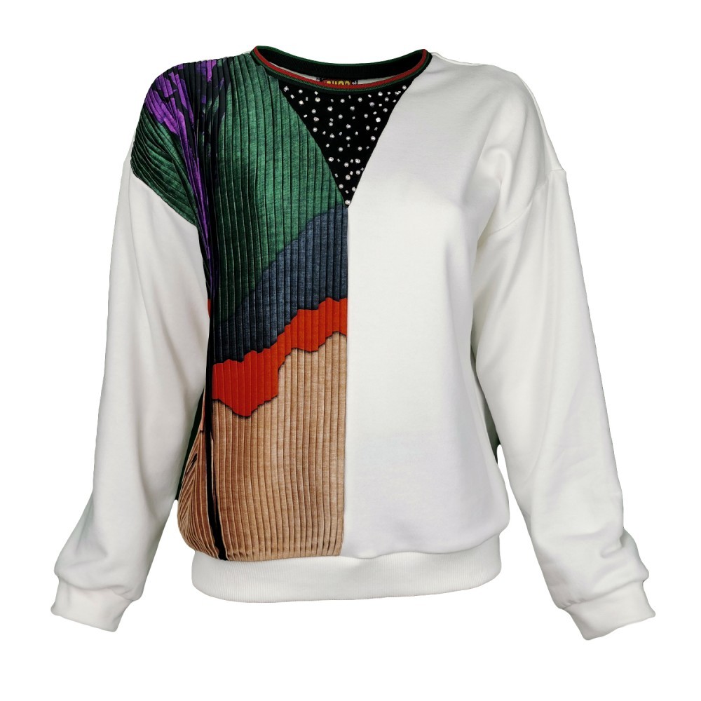 Pleated Sweatshirt With Rhinestone Details