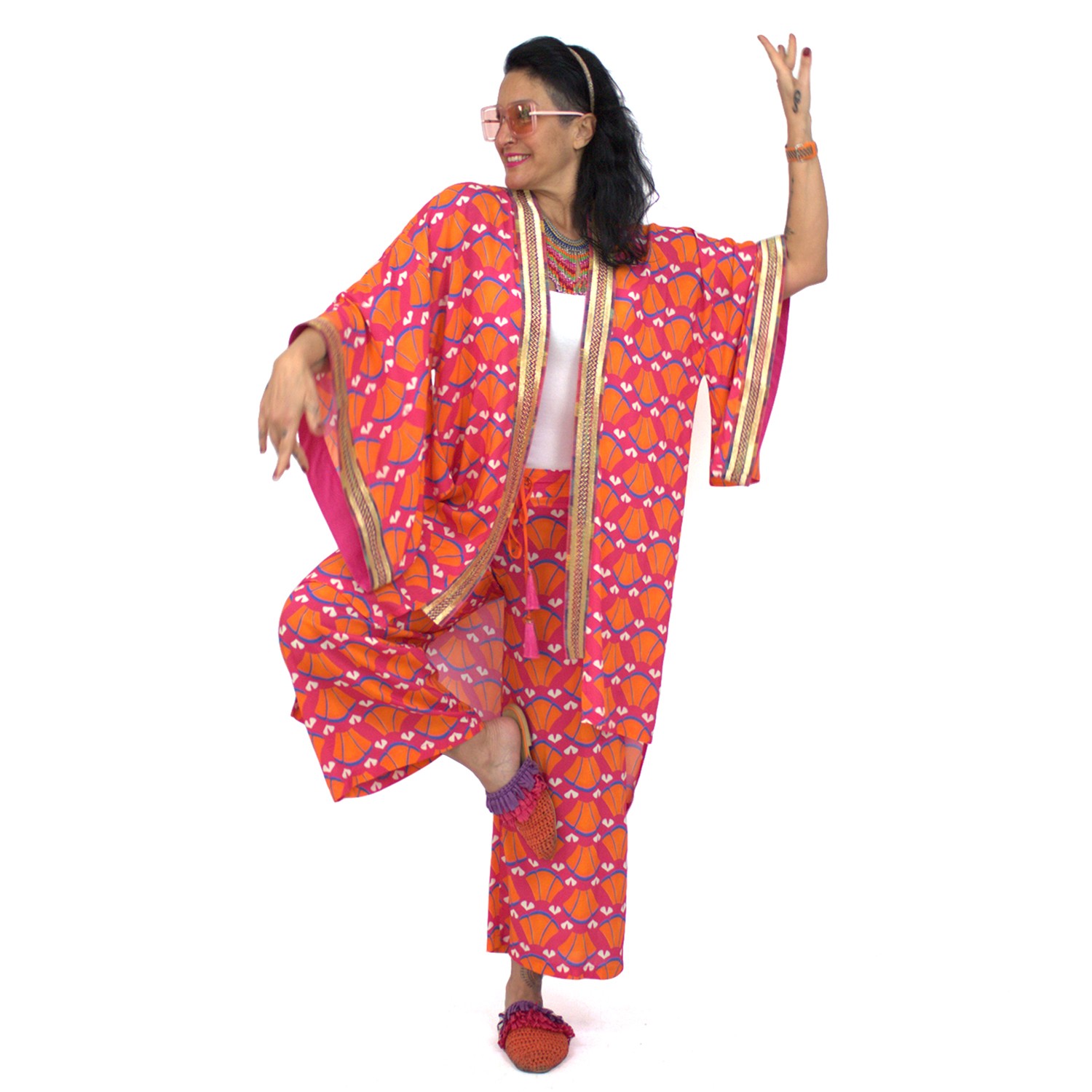 Multi-Color Wide-Leg Viscose Pants