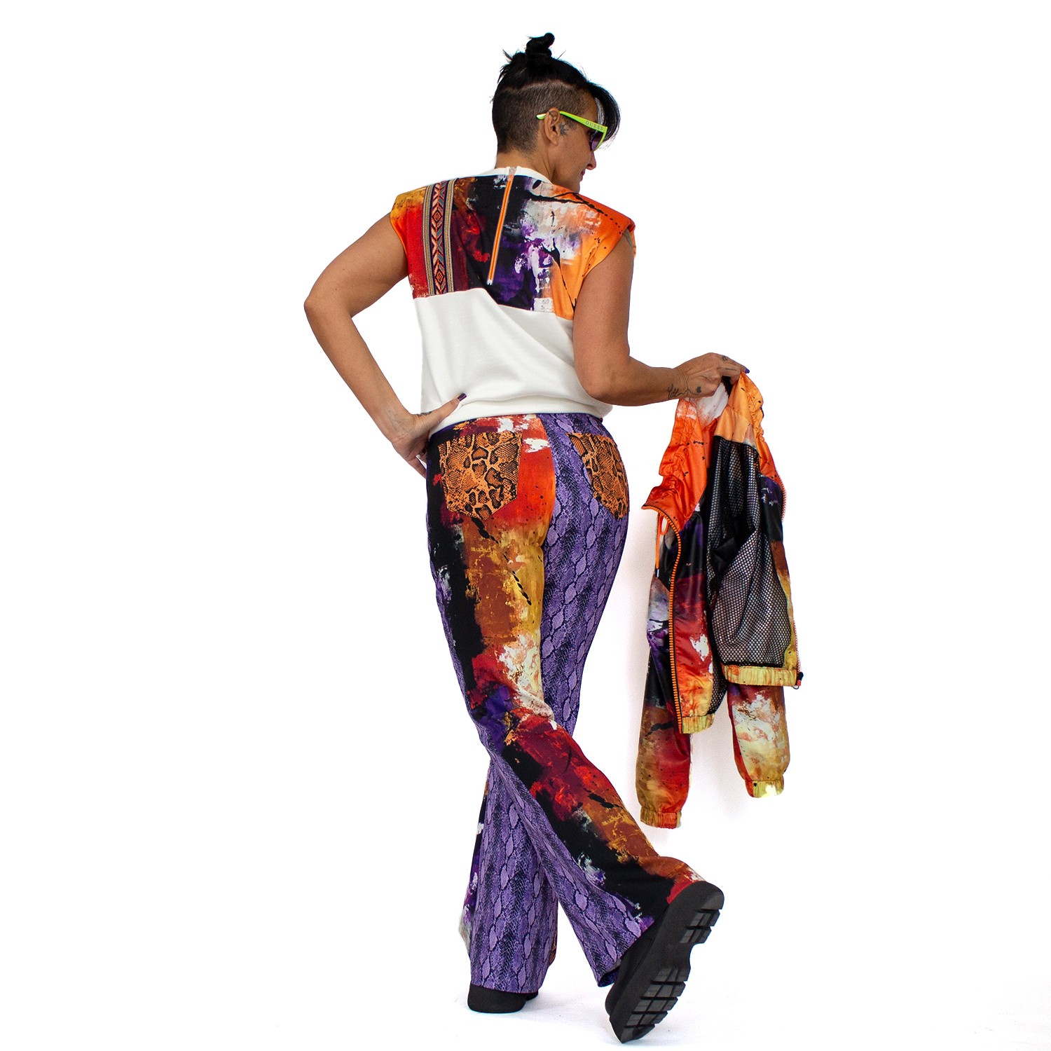 Colorful Print Patchwork Flared Pants