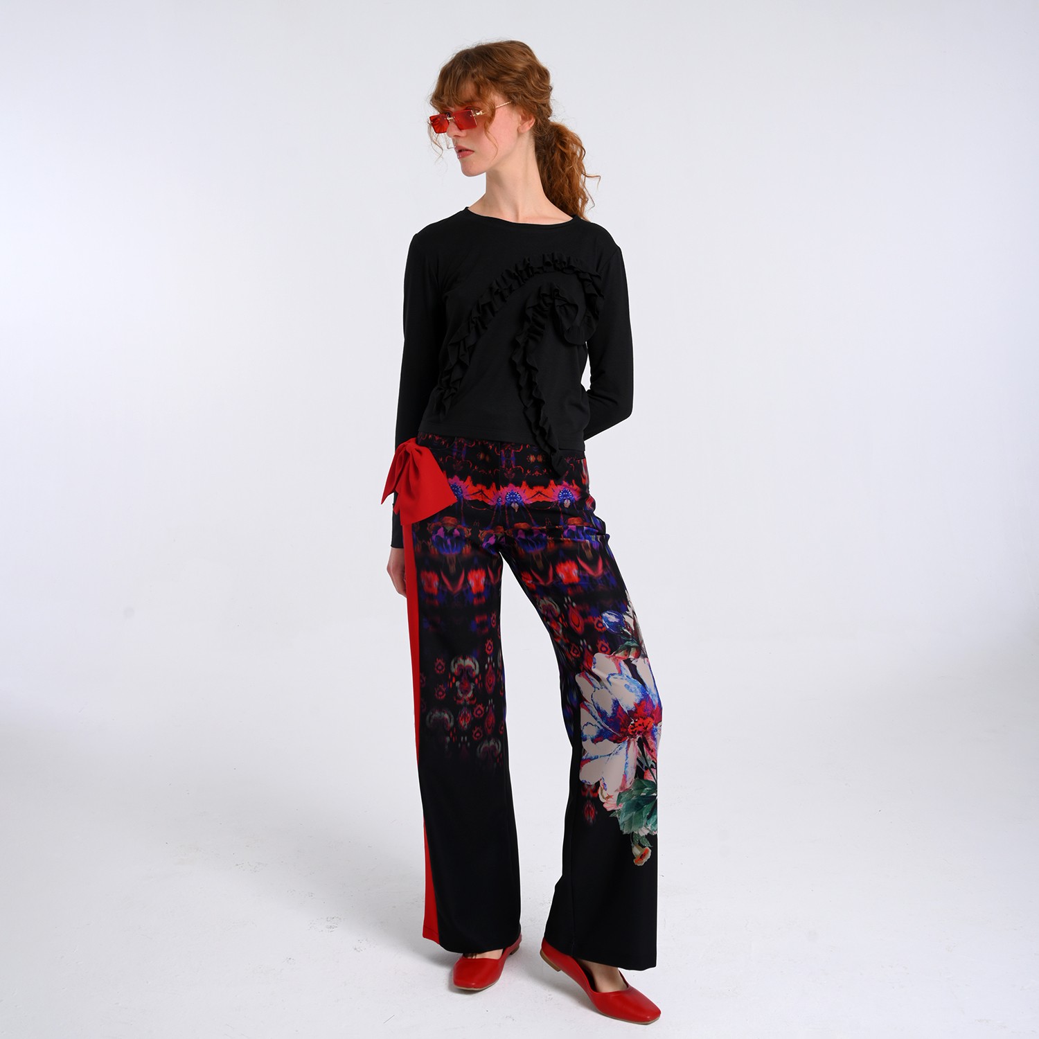 Bow Detailing Wide-Leg Panelled Pants