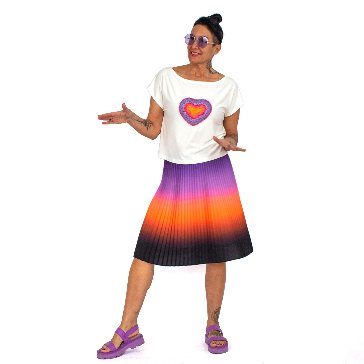Knee-Length Pleated Ombre Skirt