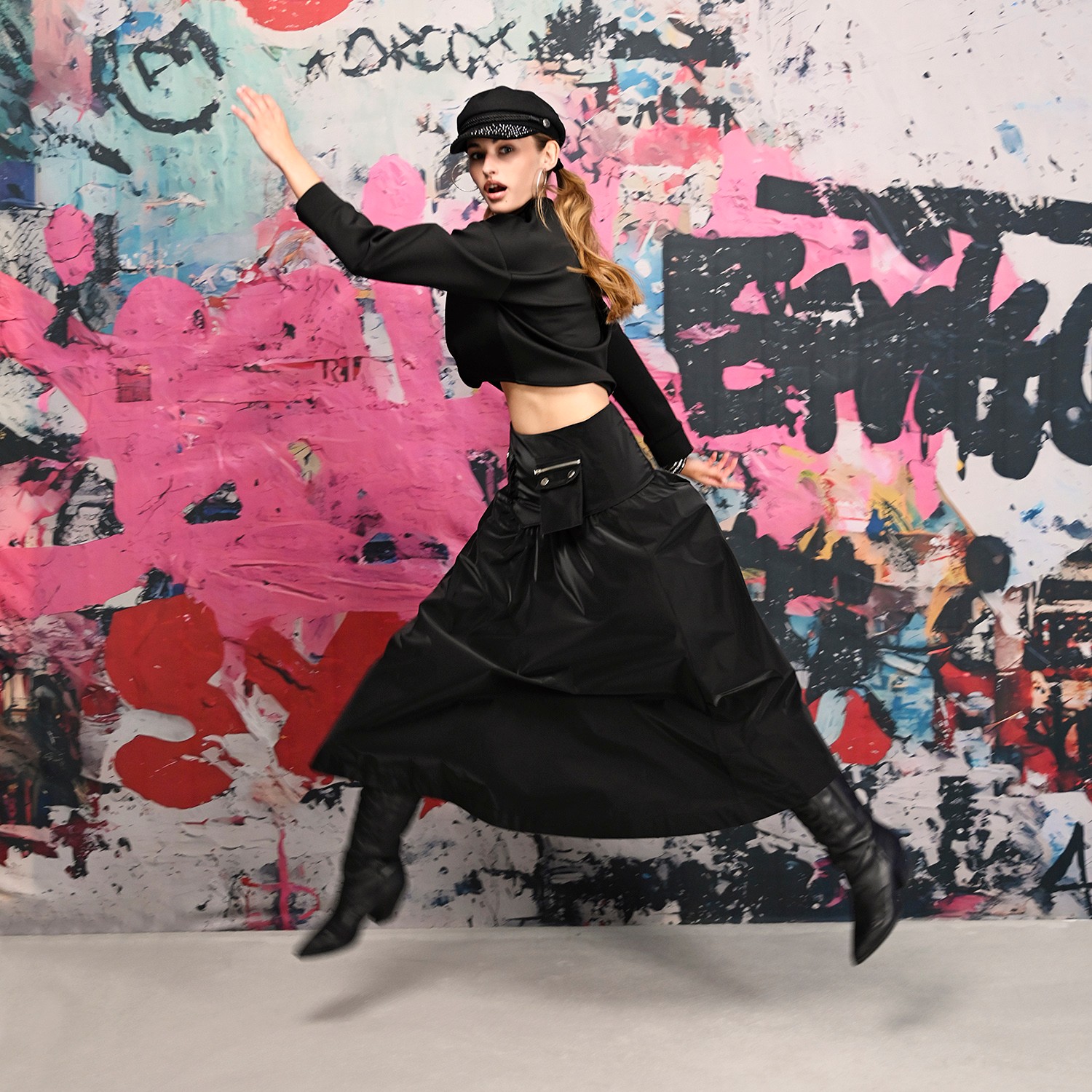 Black Maxi Skirt With Cargo Pocket Details