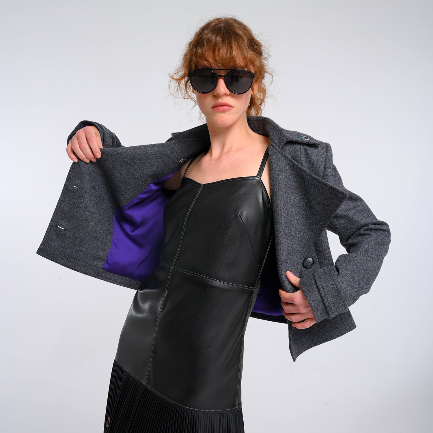 Medium Grey Wool Blend Colorful Eyelet Short Coat