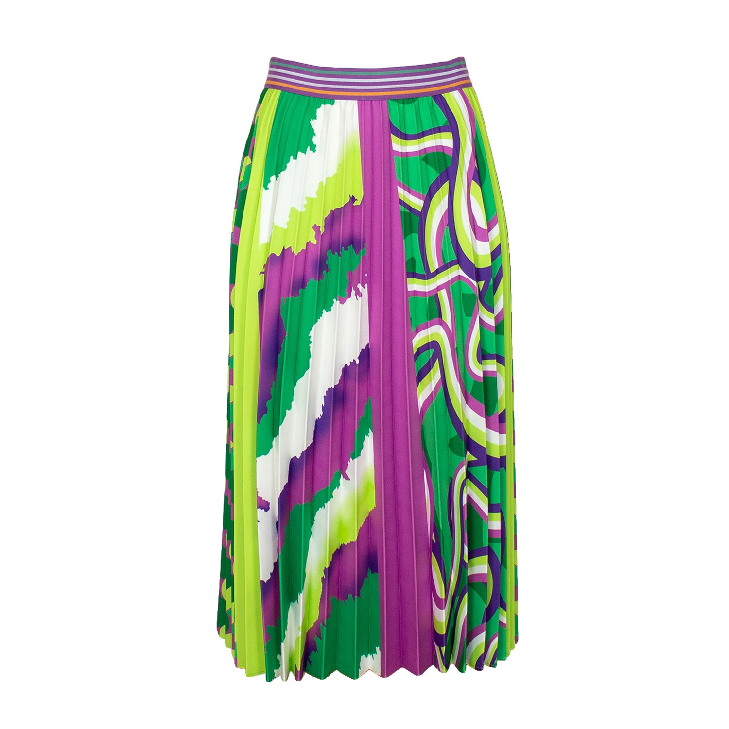 Half-Circle Pleated Midi Skirt With Colorful Digital Print