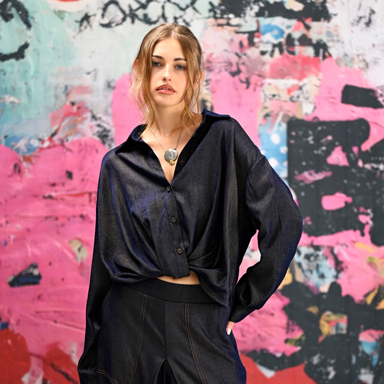 Relaxed Shirt With Draped Front Hem