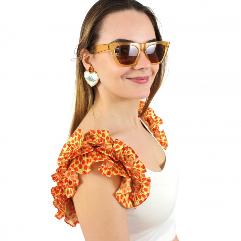 White Tank Top with Ruffled Polka-dot Shoulders