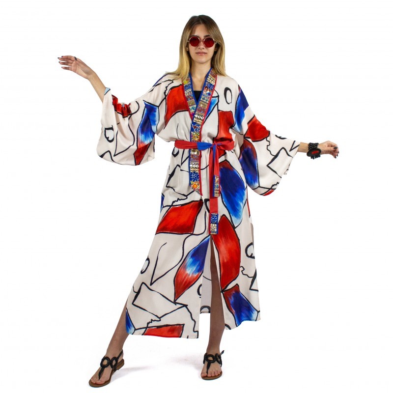 Abstract Viscose Kimono Embellished with Embroidery Details