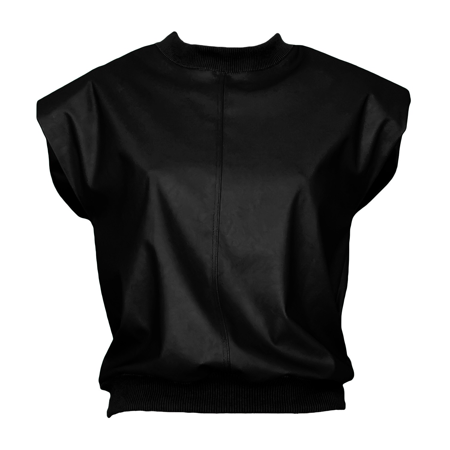 Vegan Leather Padded Sleeveless Black Blouse