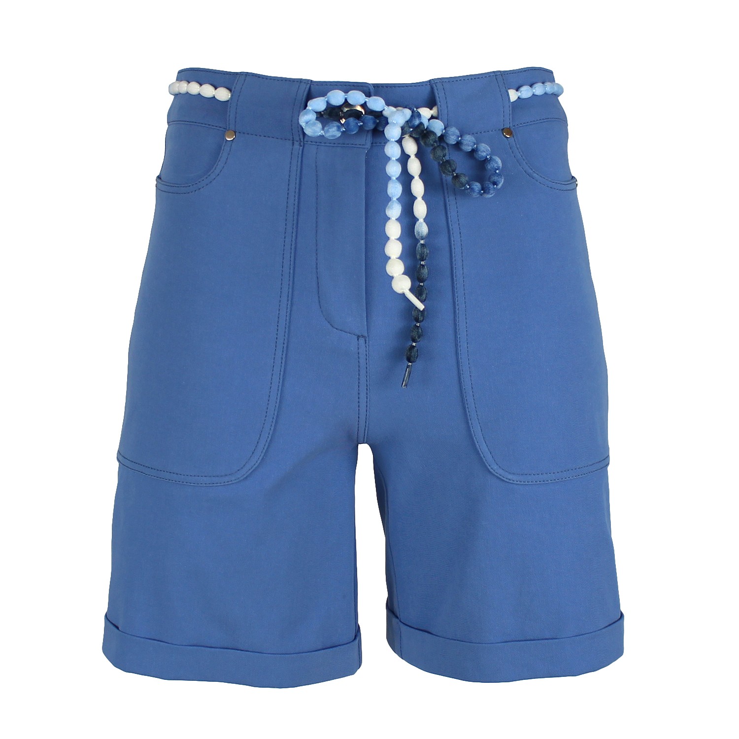 High-Waisted Stretch Cotton Indigo Blue Shorts