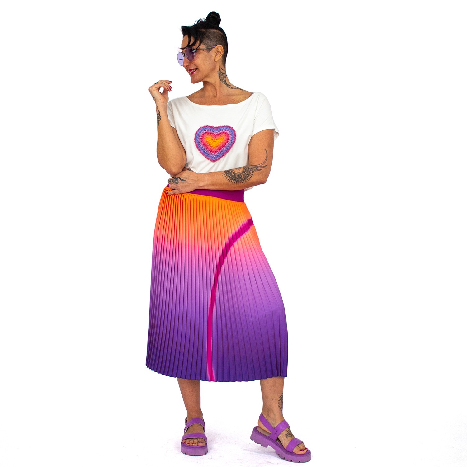 Midi Pleated Skirt With Ombre Abstract Print