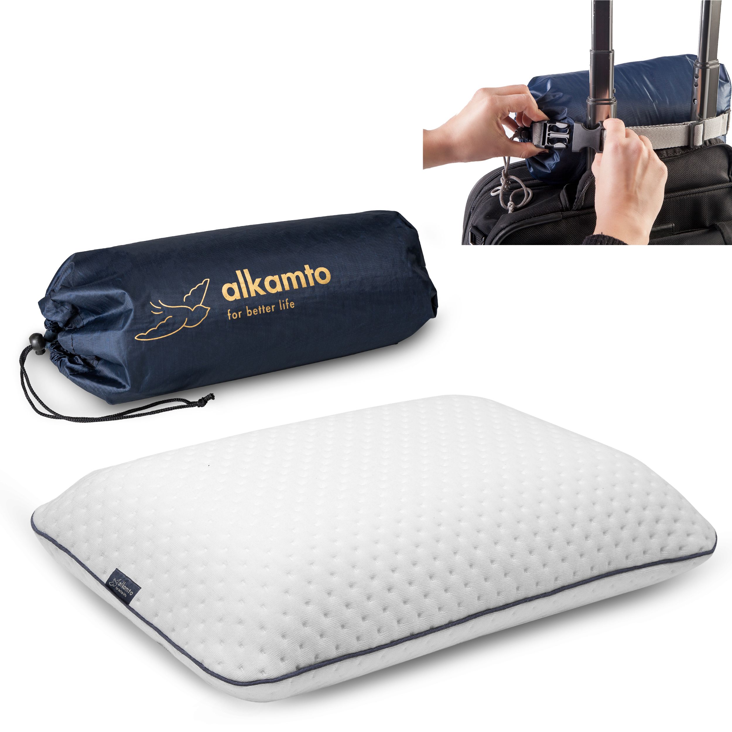 Alkamto Visco Hafızalı Ergonomik Boyun Destekli Seyahat Yastığı 40x25x10 cm, Taşıma Çantası Hediyeli - Beyaz