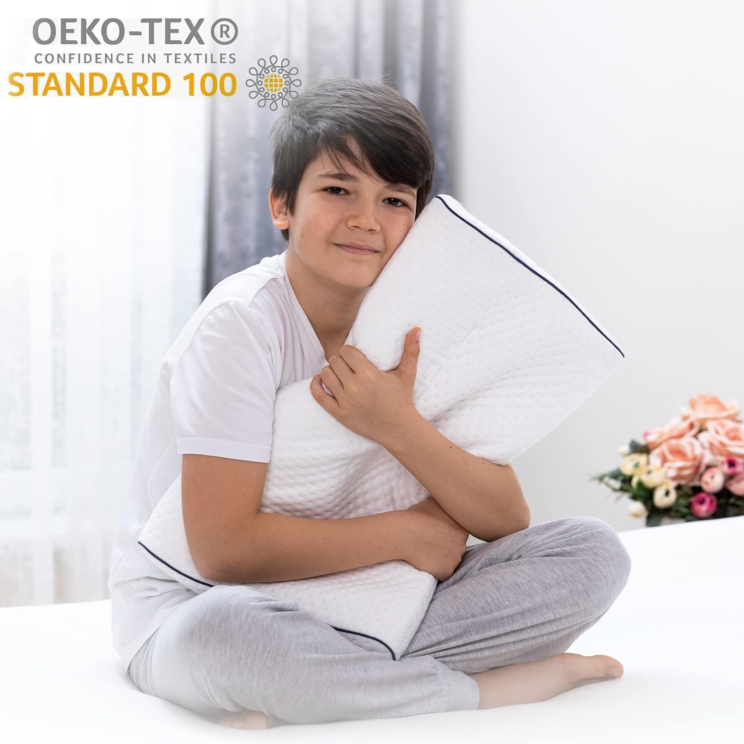 Alkamto Visco Hafızalı Ortopedik Çocuk ve Bebek Yastığı 50x32x6/4 cm, OEK-TEX Sertifikalı, Pamuk Kılıf ve Taşıma Çantası Hediyeli 0 - 4 yaş