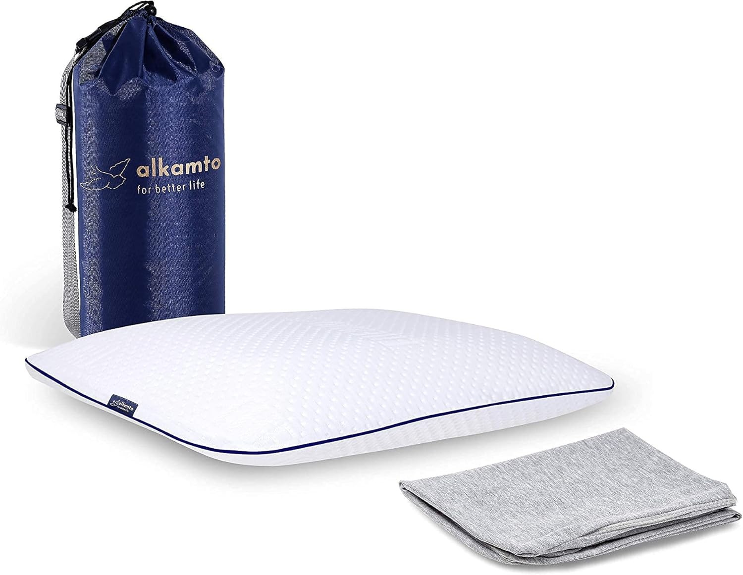 Alkamto Visco Hafızalı Termoregülasyonlu, Hipoalerjenik Ortopedik Boyun Destek Yastığı 60x40x12 cm, Pamuk Kılıf ve Taşıma Çantası Hediyeli