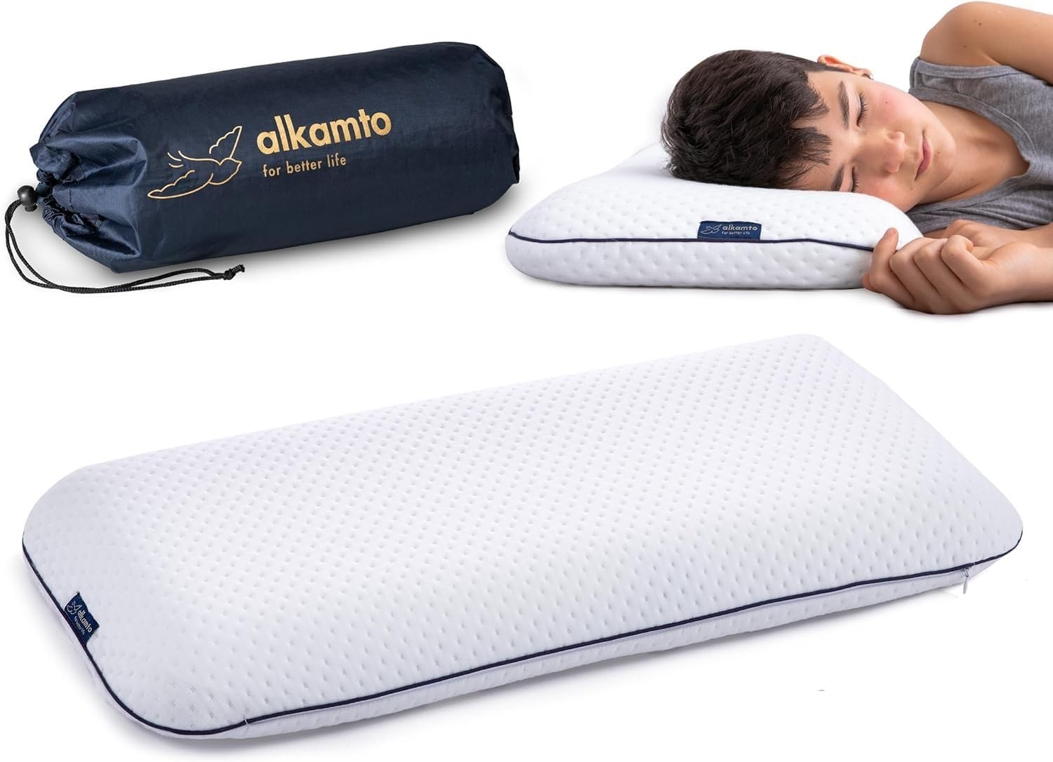 Alkamto Visco Hafızalı Ortopedik Çocuk ve Bebek Yastığı 66x33x6 cm, OEK-TEX Sertifikalı, Taşıma Çantası Hediyeli 0 - 8 yaş
