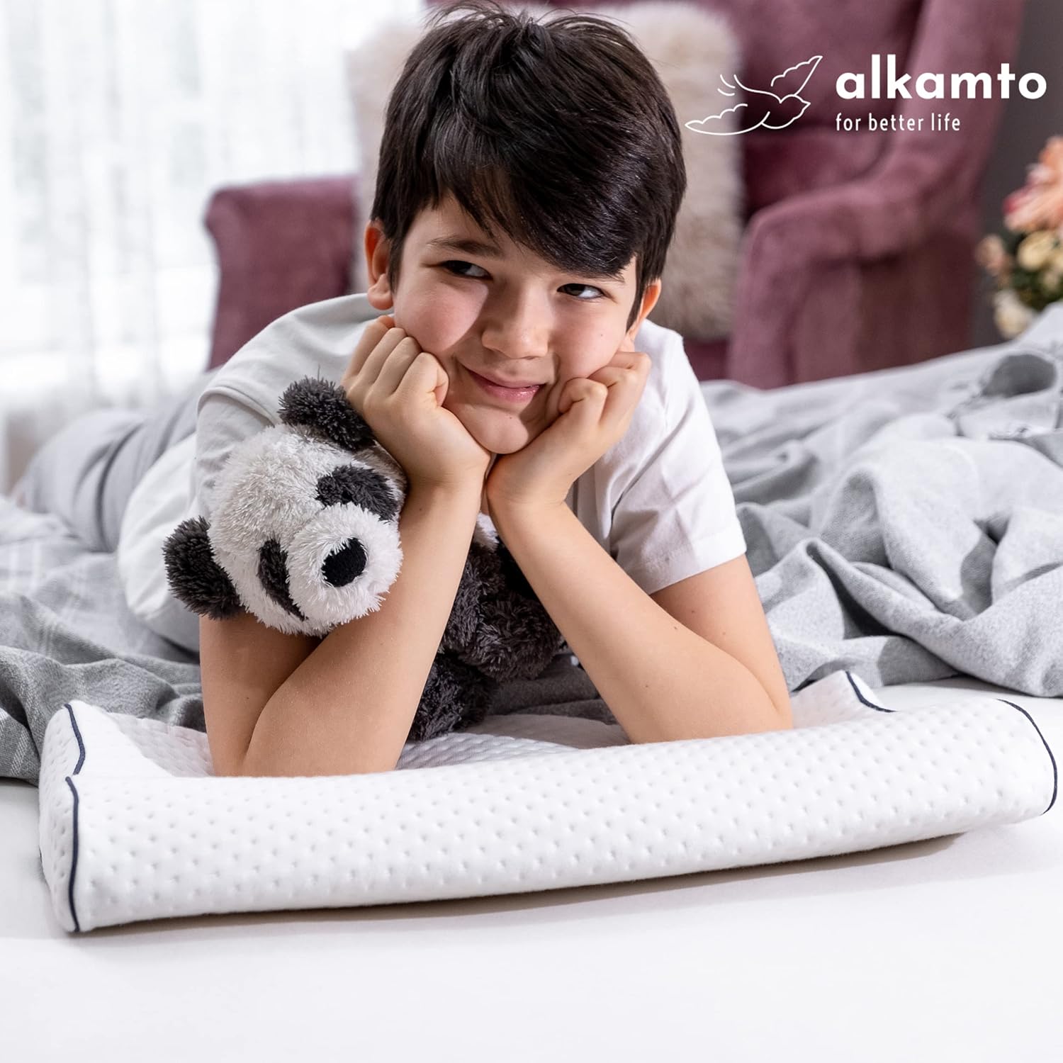 Alkamto Visco Hafızalı Ortopedik Çocuk ve Bebek Yastığı 50x32x6/4 cm, OEK-TEX Sertifikalı, Pamuk Kılıf ve Taşıma Çantası Hediyeli 0 - 4 yaş