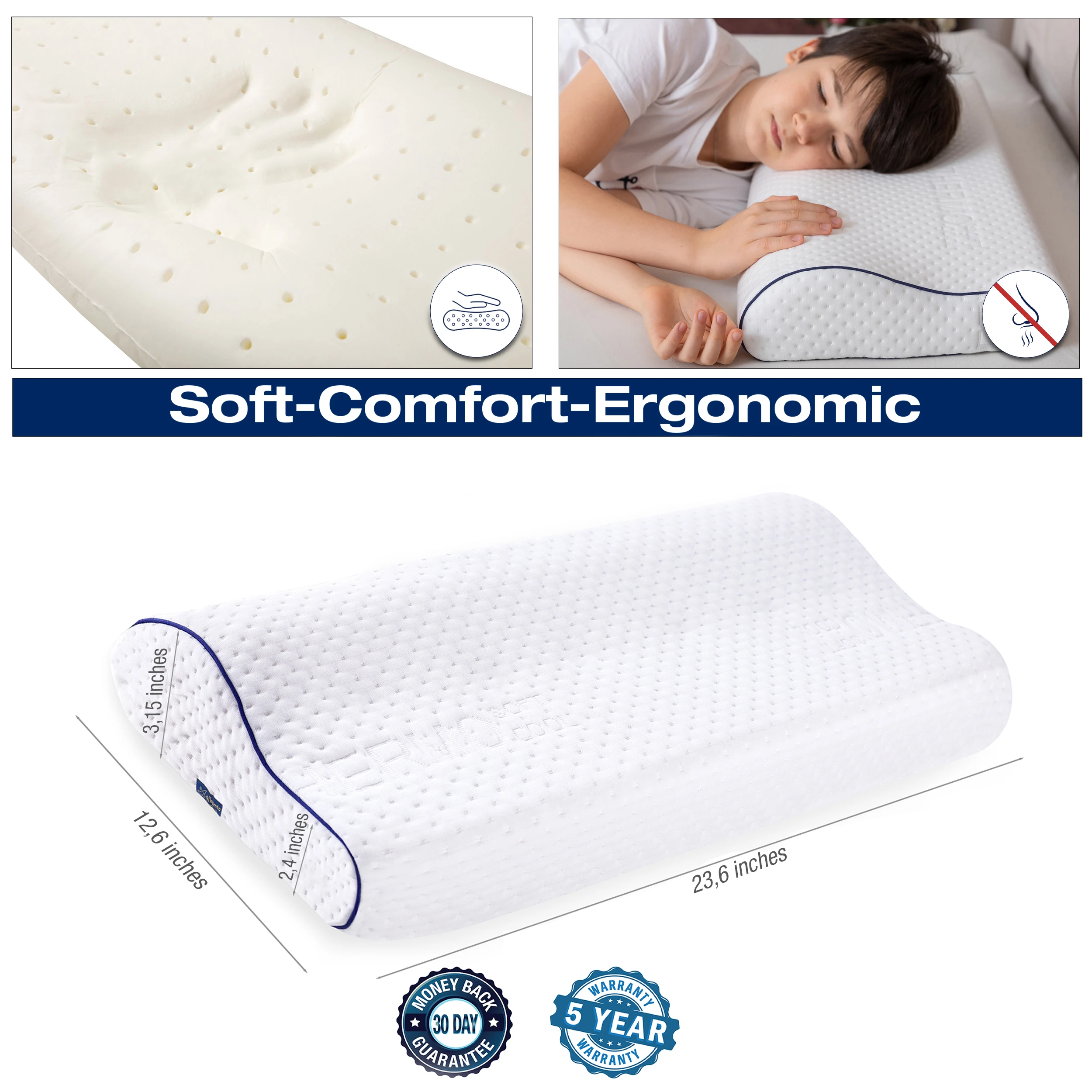 Alkamto Visco Hafızalı Ortopedik Çocuk ve Bebek Yastığı 60x30x8/6 cm, OEK-TEX Sertifikalı, Pamuk Kılıf ve Taşıma Çantası Hediyeli 2 - 10 yaş