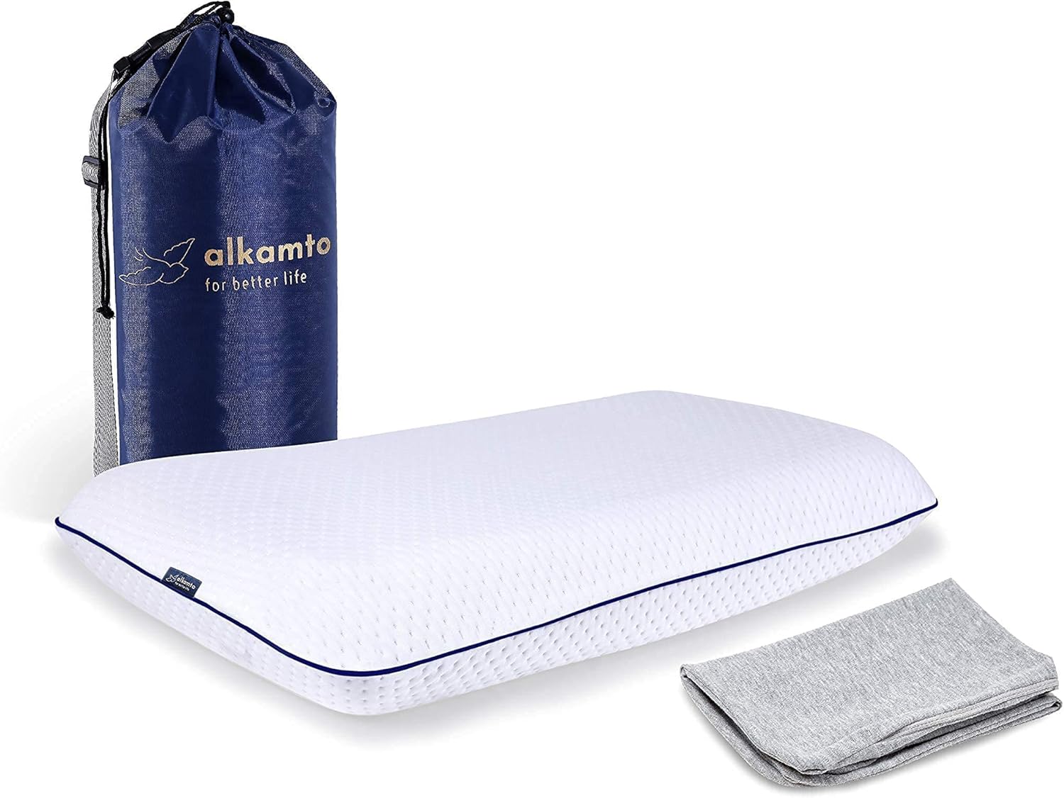 Alkamto Visco Hafızalı Termoregülasyonlu, Hipoalerjenik Ortopedik Boyun Destek Yastığı 70x42x15 cm, Pamuk Kılıf ve Taşıma Çantası Hediyeli