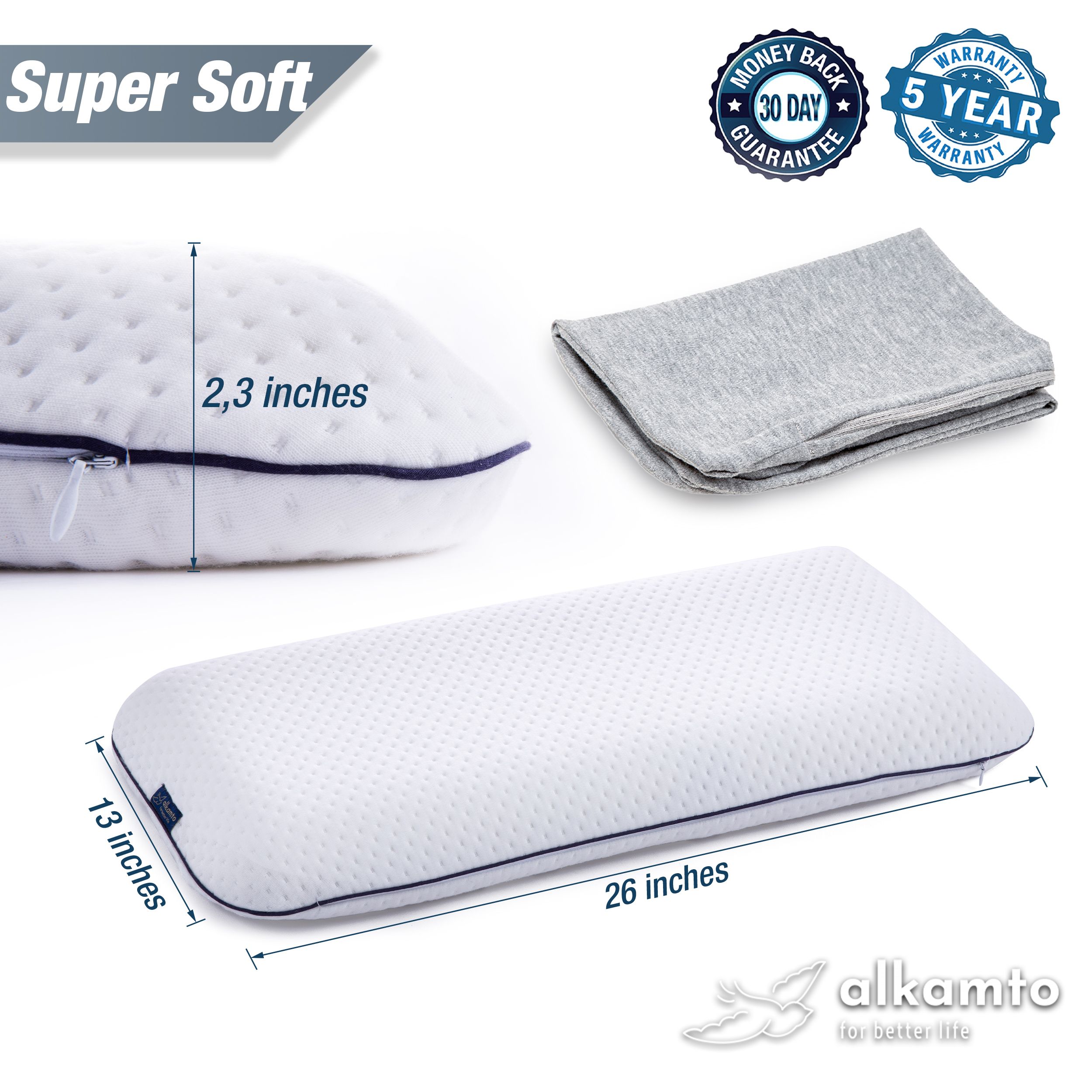 Alkamto Visco Hafızalı Ortopedik Çocuk ve Bebek Yastığı 66x33x6 cm, OEK-TEX Sertifikalı, Pamuk Kılıf ve Taşıma Çantası Hediyeli 0 - 8 yaş