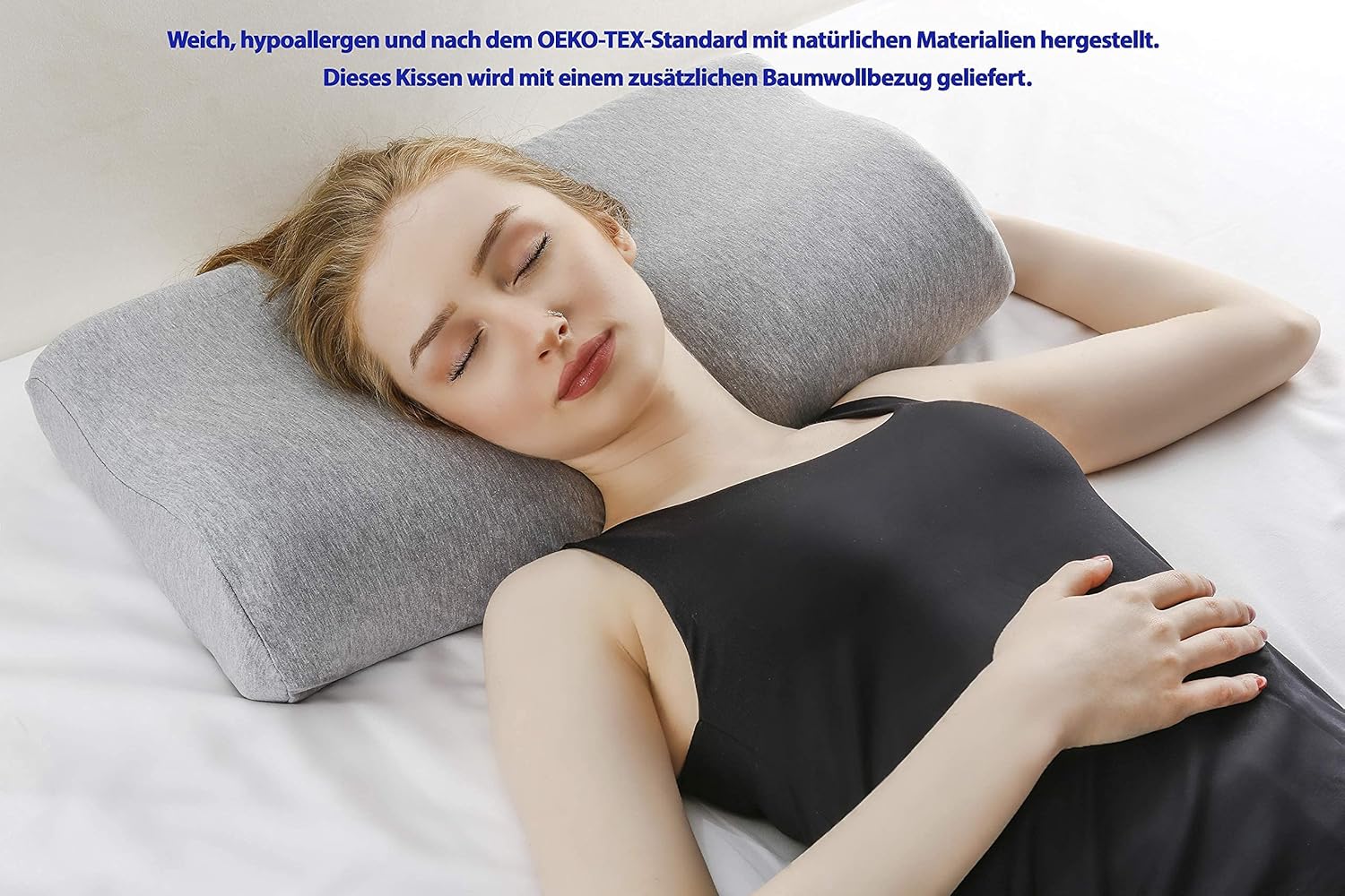 Alkamto Visco Hafızalı Termoregülasyonlu, Hipoalerjenik Yan Uyku, Sırt Üstü ve Yüz Üstü Uyuma Ortopedik Boyun Destek Yastığı 54x40x11/9 cm Pamuk Kılıf ve Taşıma Çantası Hediyeli