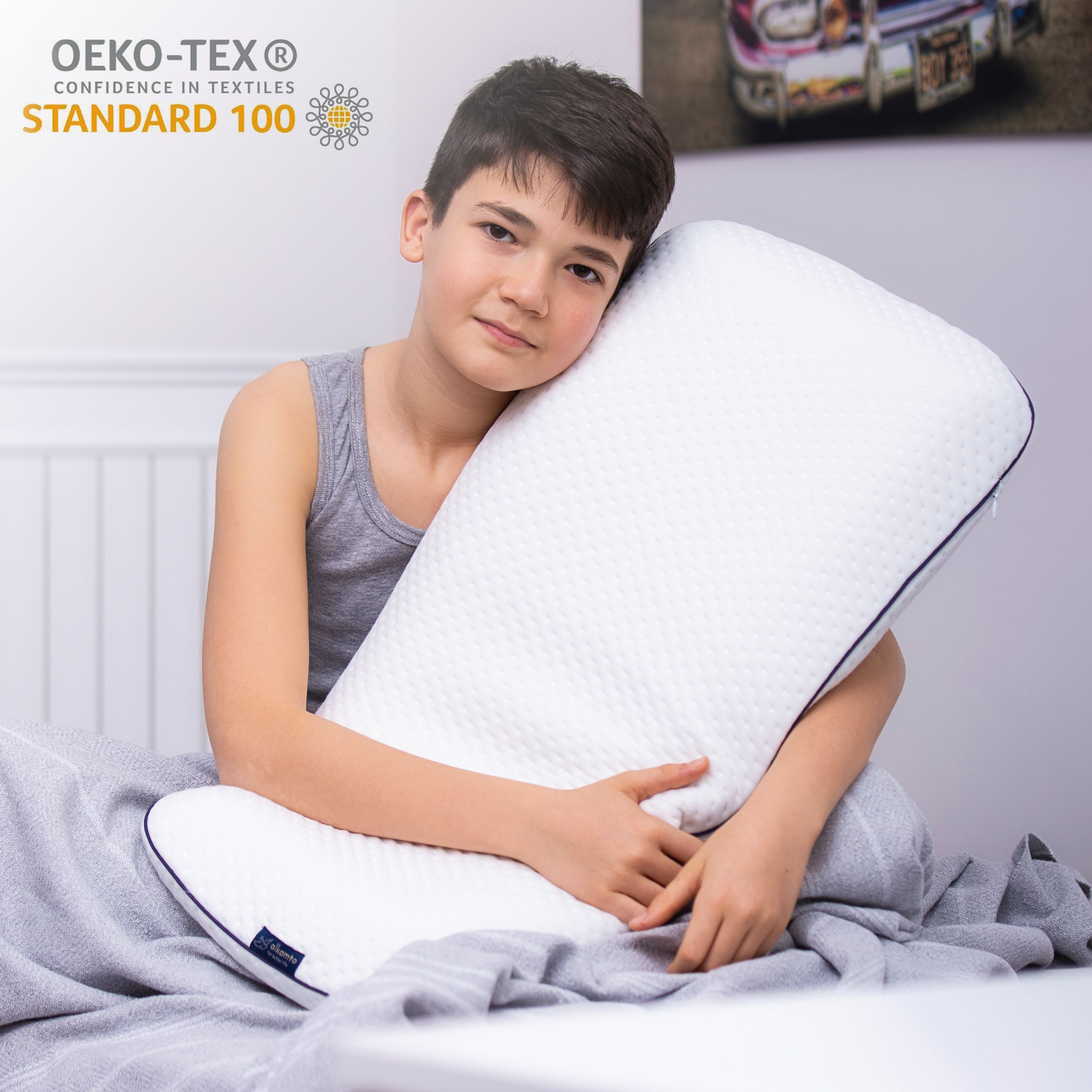Alkamto Visco Hafızalı Ortopedik Çocuk ve Bebek Yastığı 66x33x6 cm, OEK-TEX Sertifikalı, Pamuk Kılıf ve Taşıma Çantası Hediyeli 0 - 8 yaş