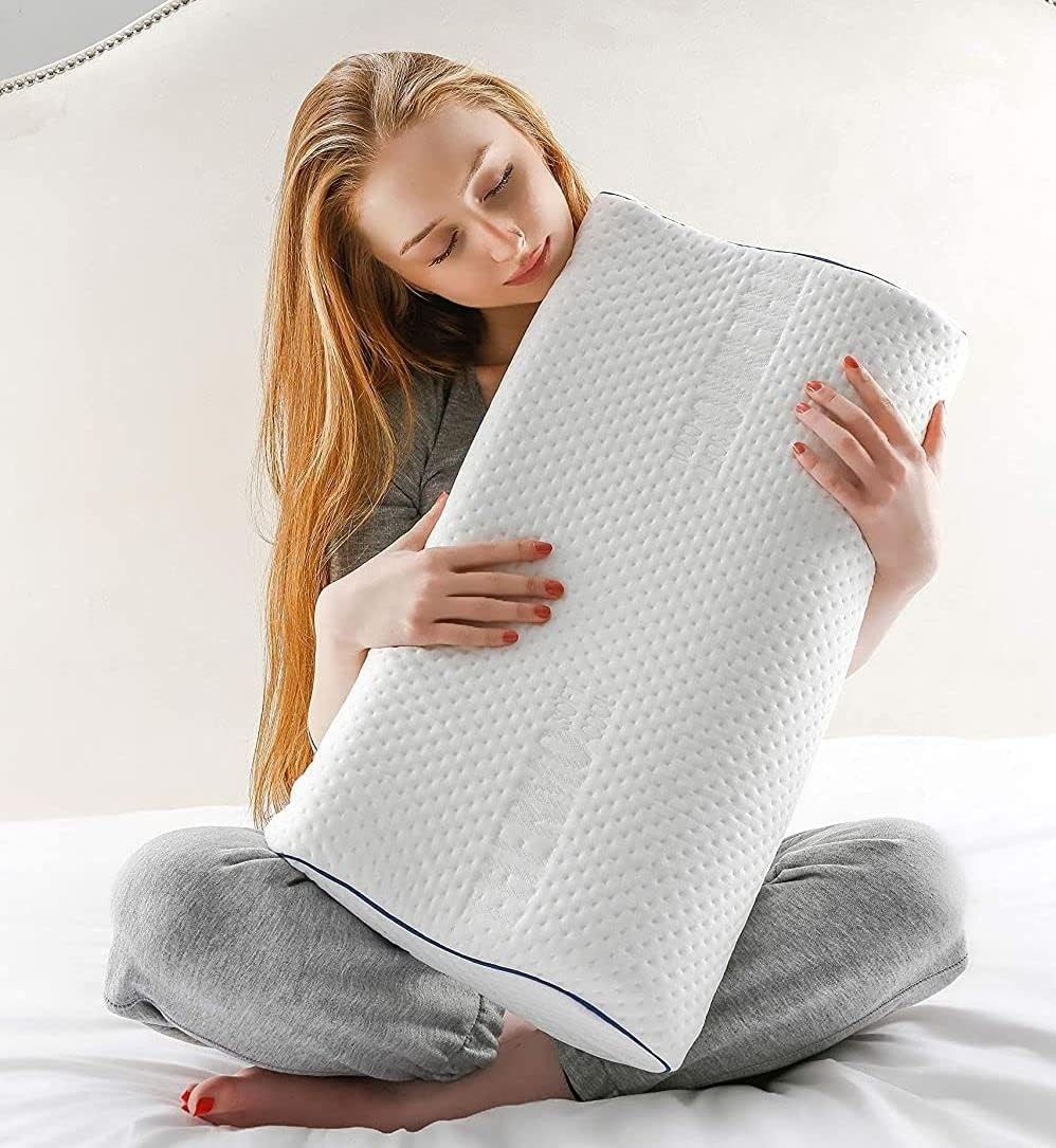 Alkamto Visco Hafızalı Termoregülasyonlu, Hipoalerjenik Ortopedik Boyun Destek Yastığı 60x30x12/10 cm, Pamuk Kılıf ve Taşıma Çantası Hediyeli
