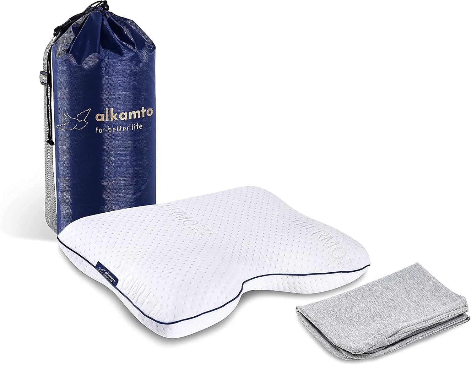 Alkamto Visco Hafızalı Termoregülasyonlu, Hipoalerjenik Yan Uyku ve Sırt Üstü Uyuma Ortopedik Boyun Destek Yastığı 54x40x11 cm Pamuk Kılıf ve Taşıma Çantası Hediyeli