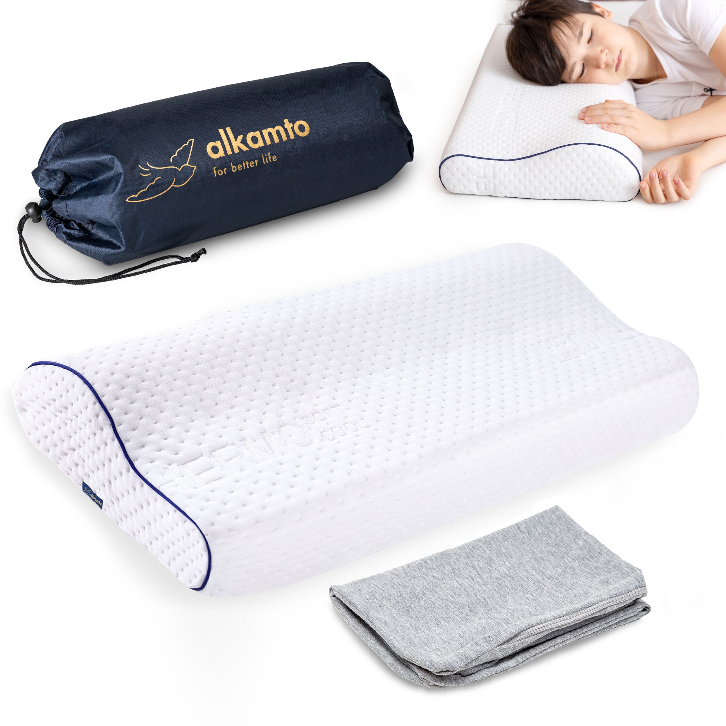 Alkamto Visco Hafızalı Ortopedik Çocuk ve Bebek Yastığı 60x30x8/6 cm, OEK-TEX Sertifikalı, Pamuk Kılıf ve Taşıma Çantası Hediyeli 2 - 10 yaş