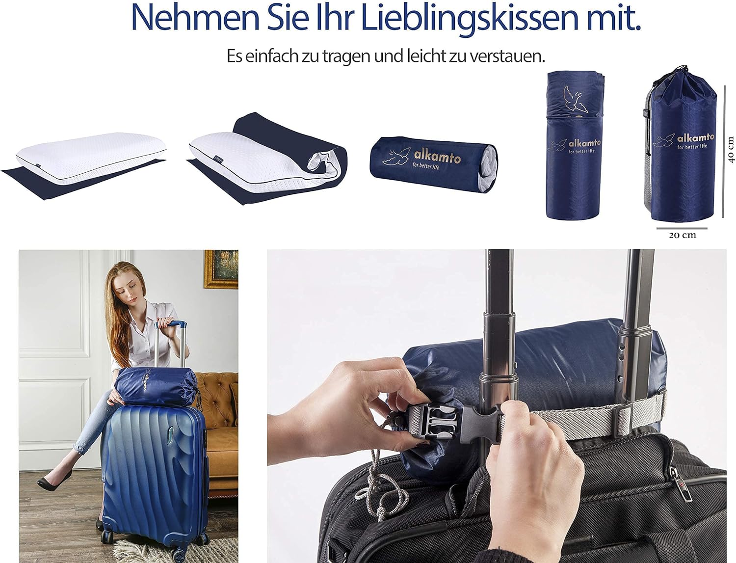 Alkamto Visco Hafızalı Termoregülasyonlu, Hipoalerjenik Ortopedik Boyun Destek Yastığı 70x42x15 cm, Pamuk Kılıf ve Taşıma Çantası Hediyeli