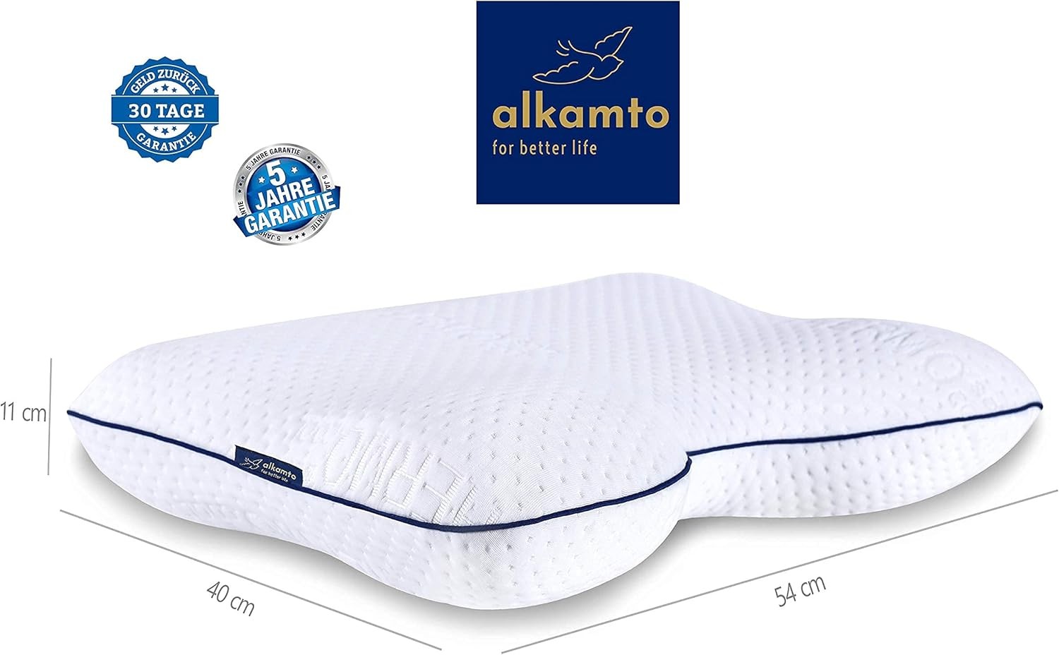 Alkamto Visco Hafızalı Termoregülasyonlu, Hipoalerjenik Yan Uyku ve Sırt Üstü Uyuma Ortopedik Boyun Destek Yastığı 54x40x11 cm Pamuk Kılıf ve Taşıma Çantası Hediyeli