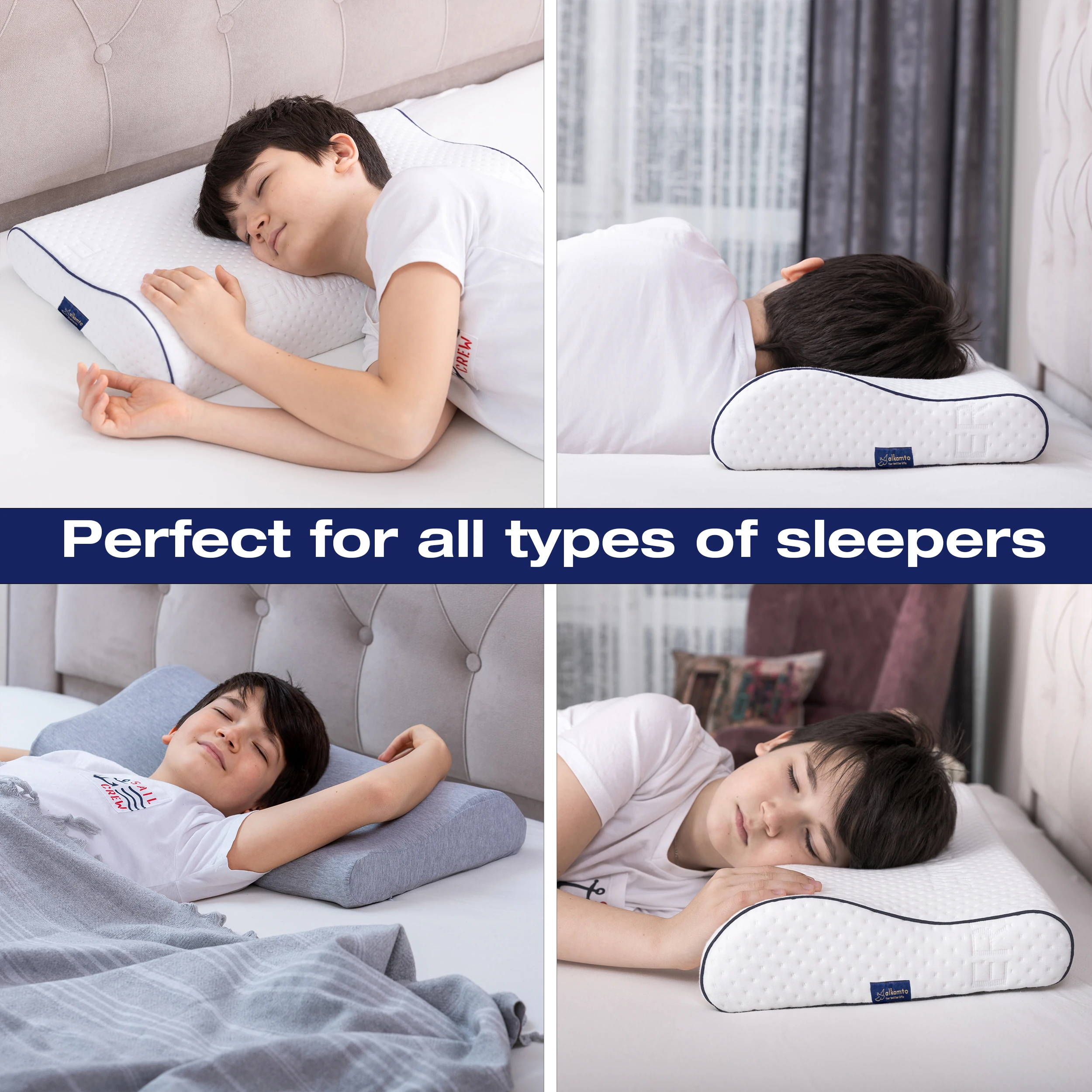 Alkamto Visco Hafızalı Ortopedik Çocuk ve Bebek Yastığı 60x30x8/6 cm, OEK-TEX Sertifikalı, Pamuk Kılıf ve Taşıma Çantası Hediyeli 2 - 10 yaş