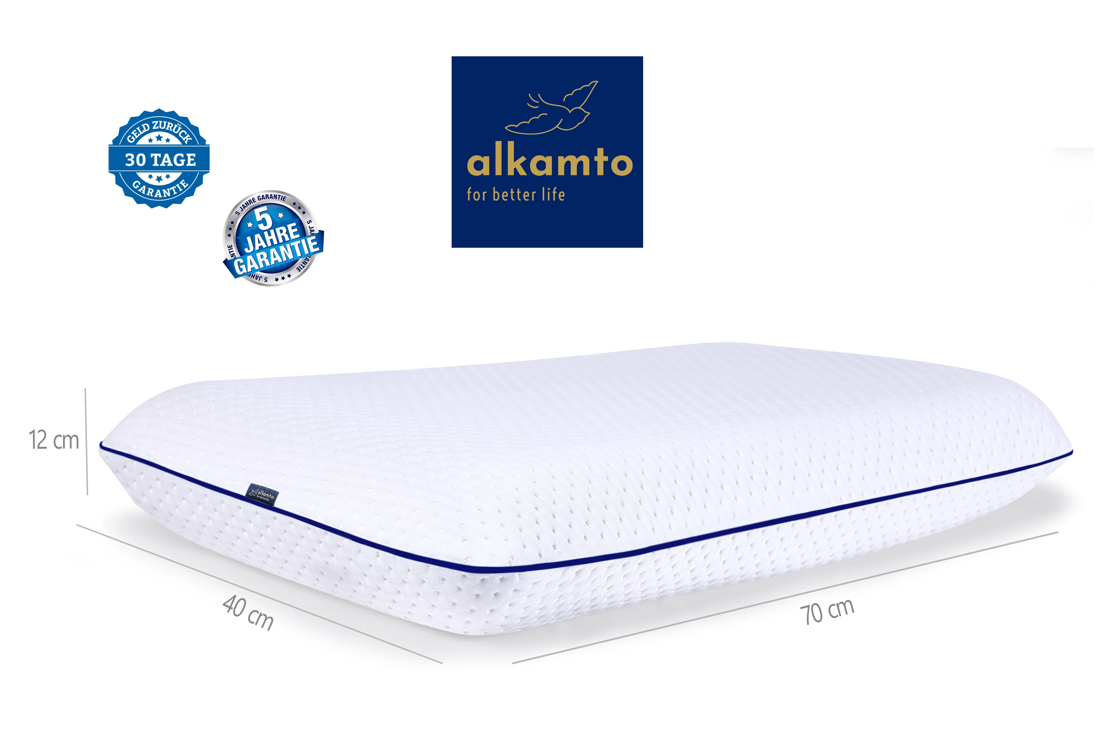 Alkamto Visco Hafızalı Termoregülasyonlu, Hipoalerjenik Ortopedik Boyun Destek Yastığı 70x40x12 cm, Pamuk Kılıf ve Taşıma Çantası Hediyeli