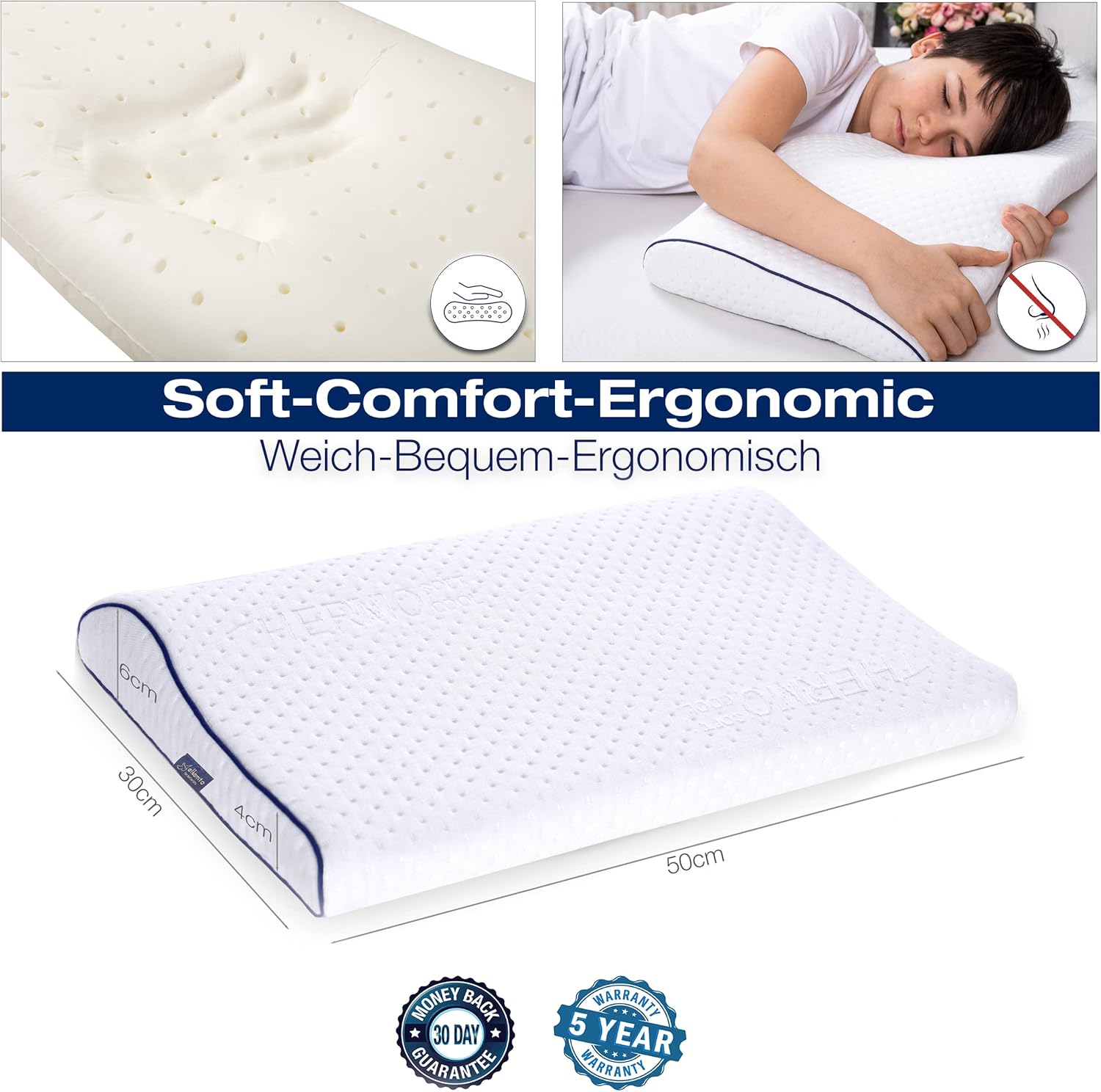 Alkamto Visco Hafızalı Ortopedik Çocuk ve Bebek Yastığı 50x32x6/4 cm, OEK-TEX Sertifikalı, Pamuk Kılıf ve Taşıma Çantası Hediyeli 0 - 4 yaş