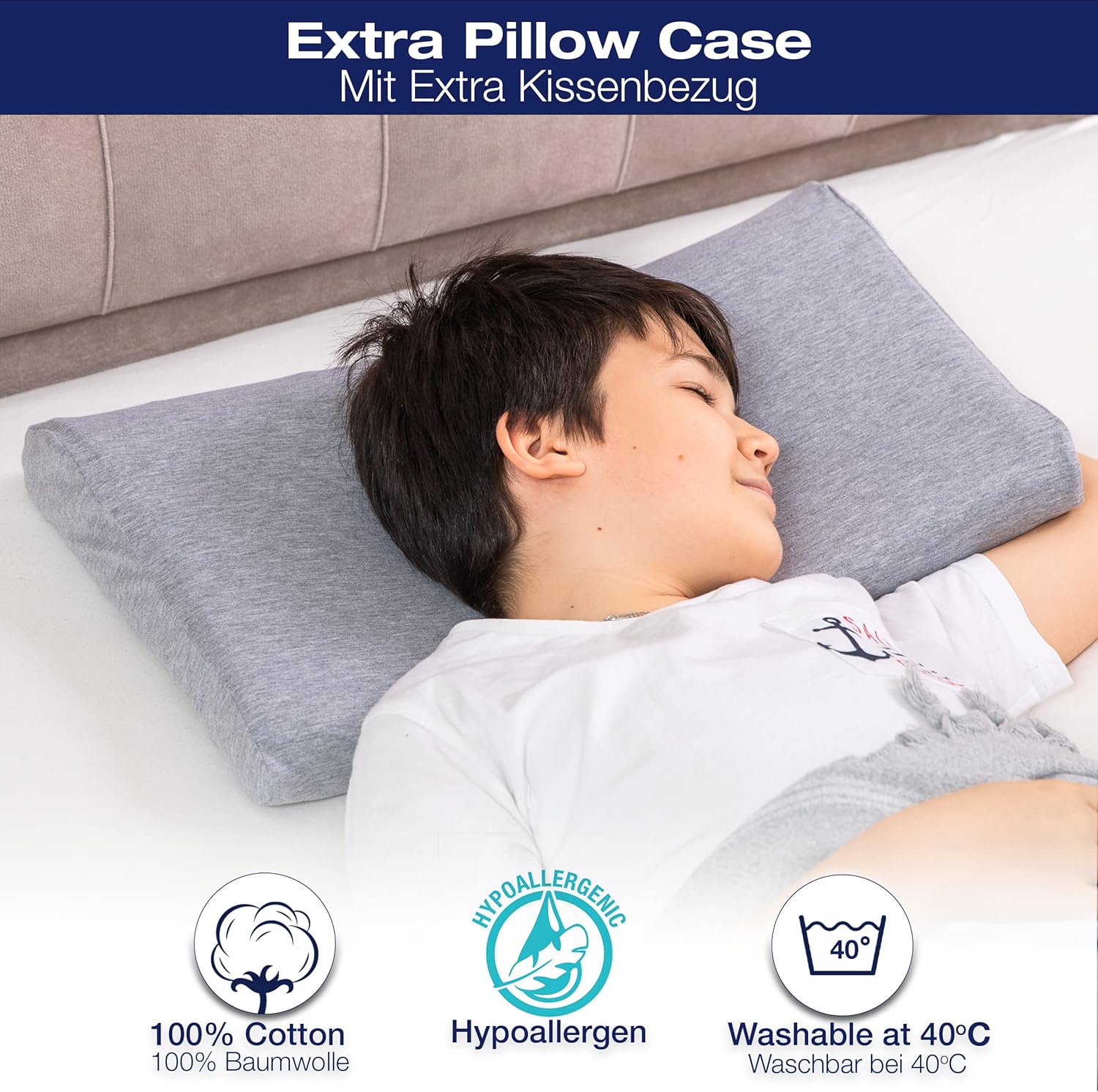 Alkamto Visco Hafızalı Ortopedik Çocuk ve Bebek Yastığı 50x32x6/4 cm, OEK-TEX Sertifikalı, Pamuk Kılıf ve Taşıma Çantası Hediyeli 0 - 4 yaş