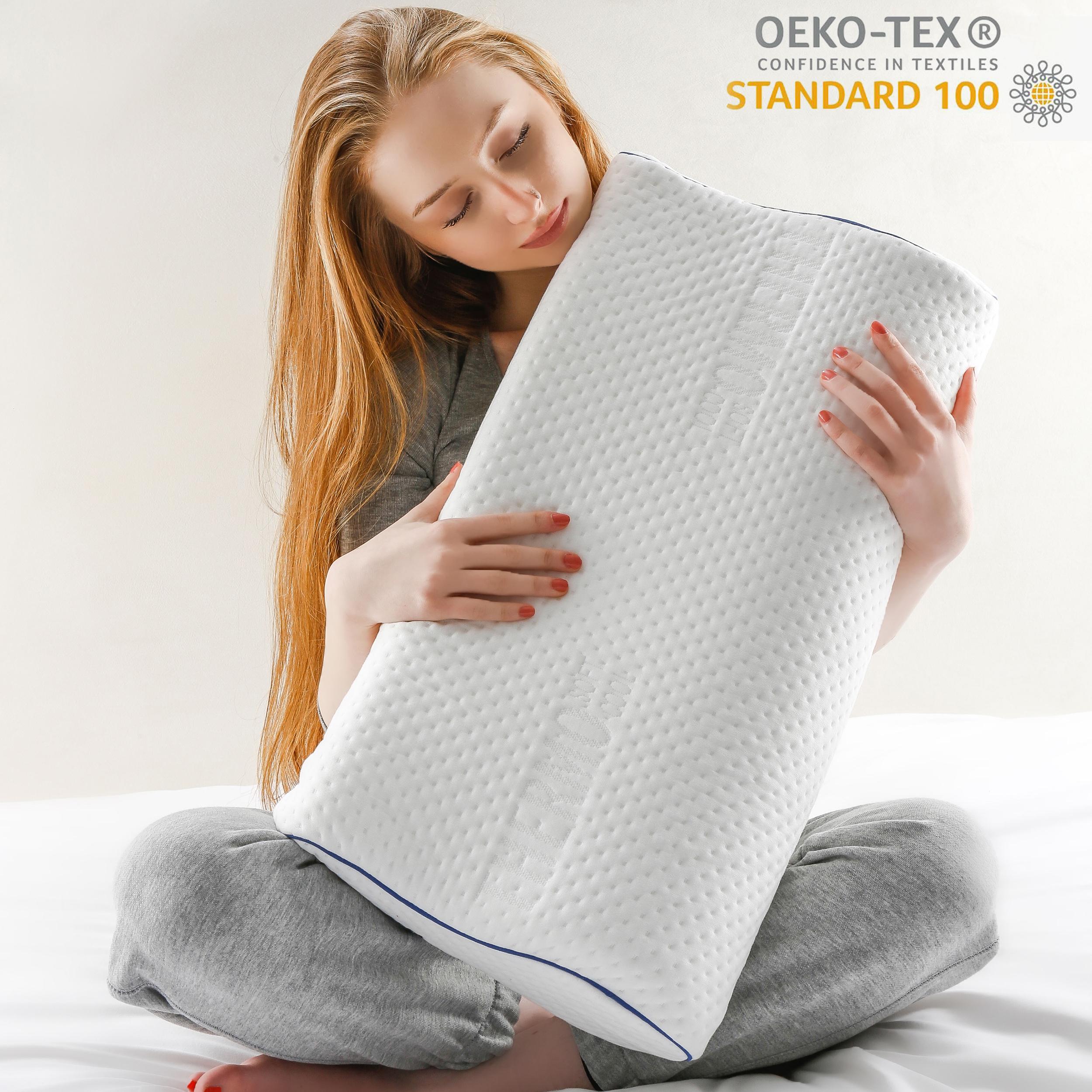 Alkamto Visco Hafızalı Termoregülasyonlu, Hipoalerjenik Ortopedik Boyun Destek Yastığı 60x30x10/8 cm, Pamuk Kılıf ve Taşıma Çantası Hediyeli