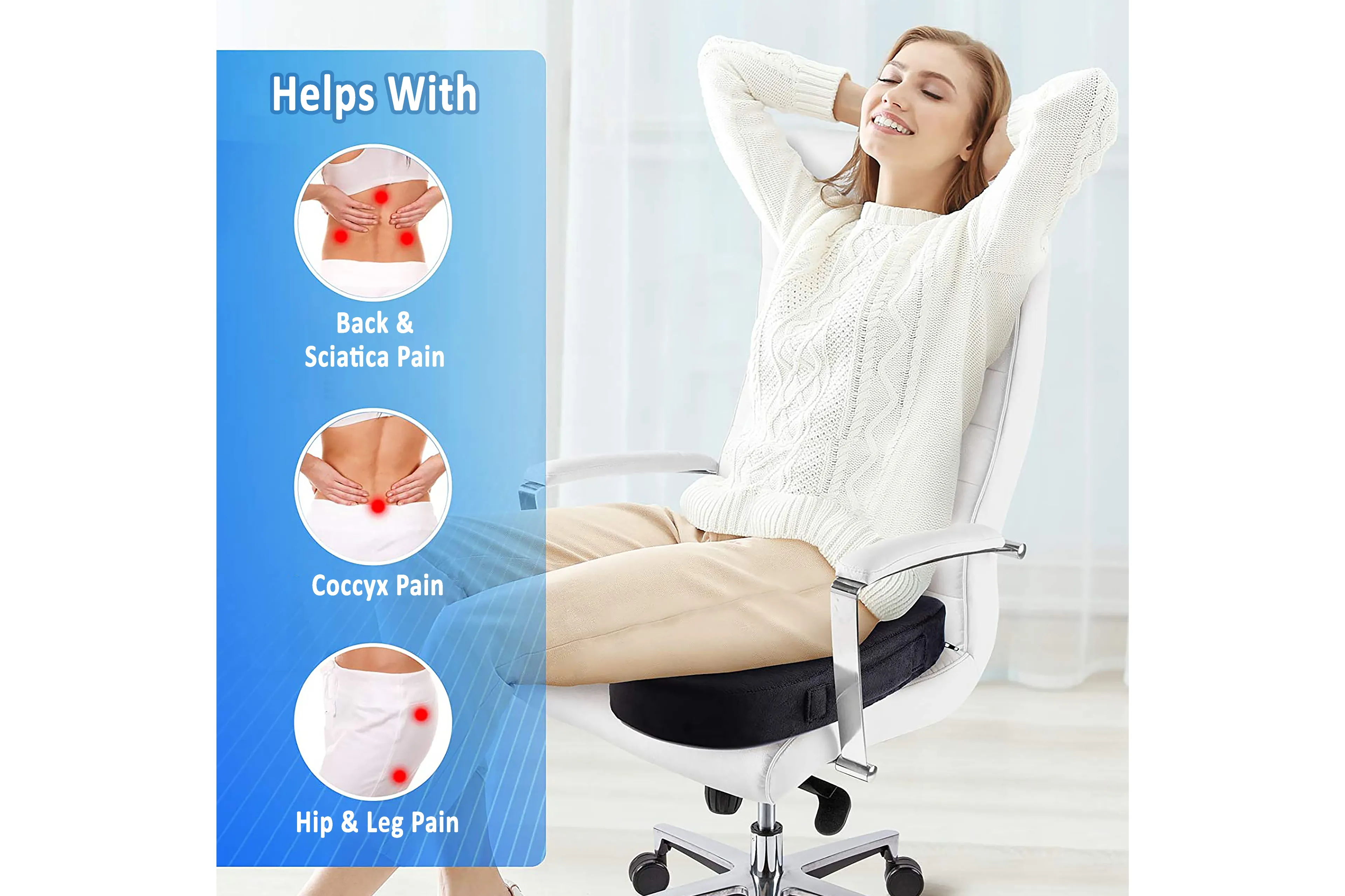 Alkamto Visco Kaydırmaz Tabanlı, Araba, Sandalye Koltuk Minderi Siyah 45x34x7 cm Siyah