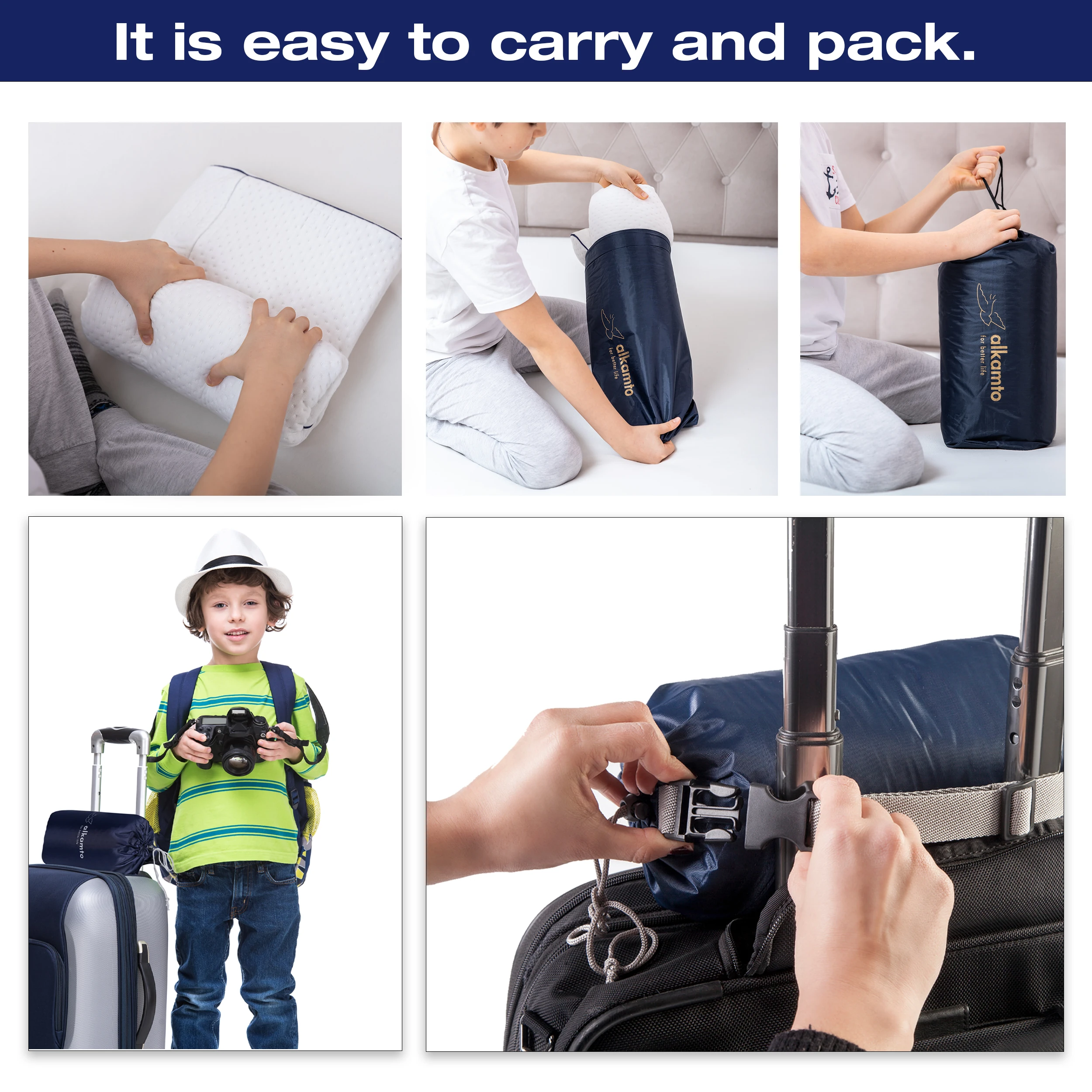 Alkamto Visco Hafızalı Ortopedik Çocuk ve Bebek Yastığı 60x30x8/6 cm, OEK-TEX Sertifikalı, Pamuk Kılıf ve Taşıma Çantası Hediyeli 2 - 10 yaş