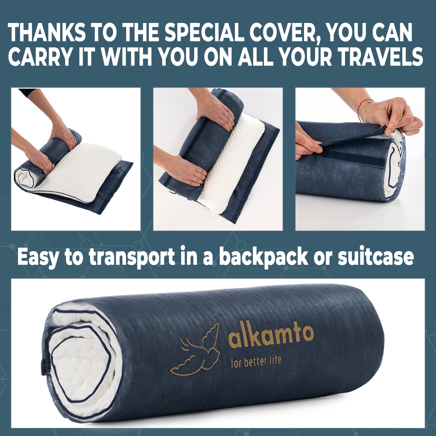 Alkamto Visco Hafızalı Termoregülasyonlu, Hipoalerjenik Ortopedik Boyun Destek Yastığı 70x45x12 cm