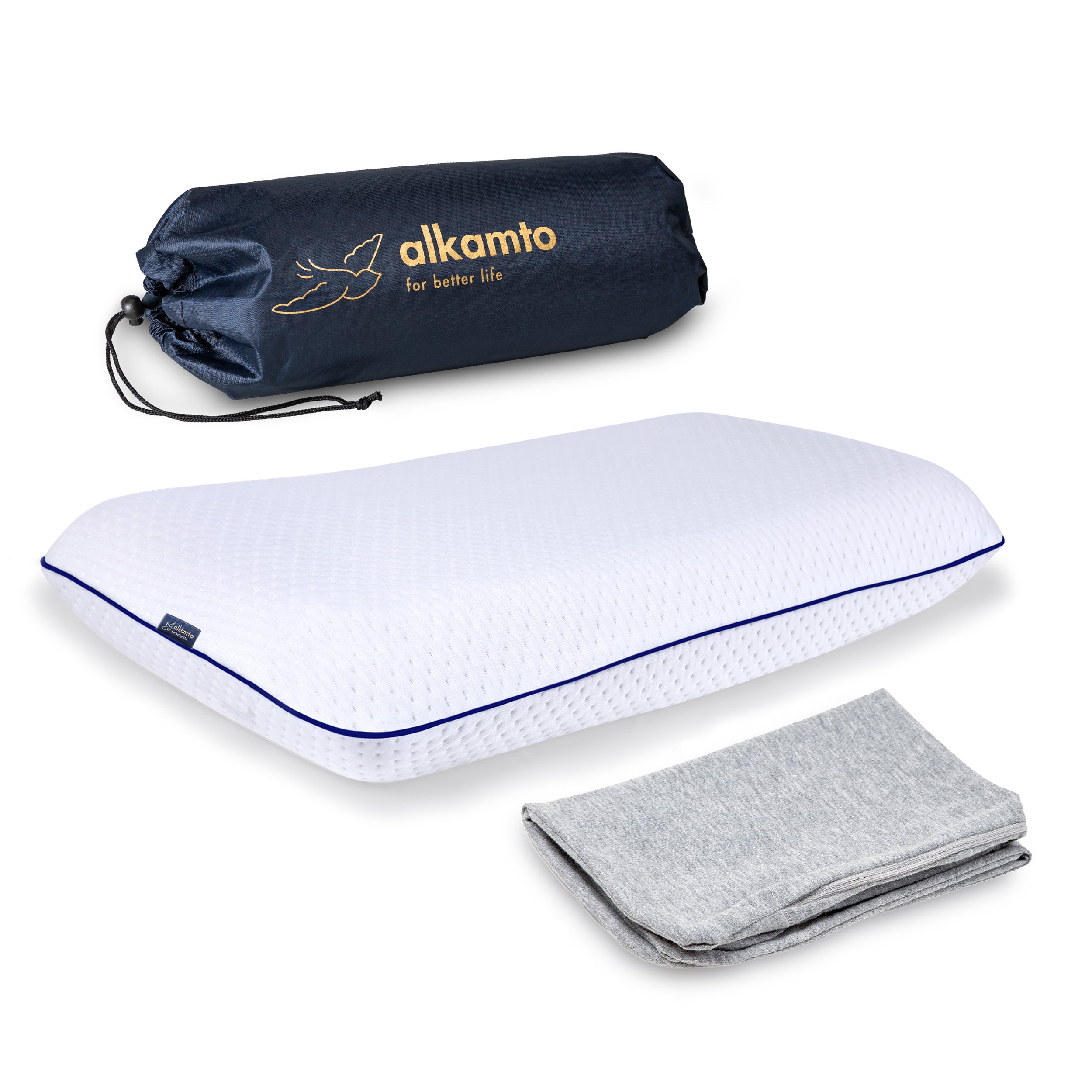 Alkamto Visco Hafızalı Termoregülasyonlu, Hipoalerjenik Ortopedik Boyun Destek Yastığı 70x40x12 cm, Pamuk Kılıf ve Taşıma Çantası Hediyeli
