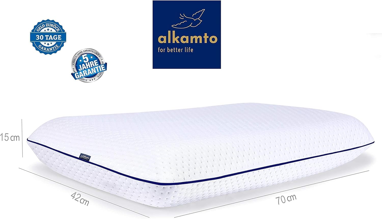 Alkamto Visco Hafızalı Termoregülasyonlu, Hipoalerjenik Ortopedik Boyun Destek Yastığı 70x42x15 cm, Pamuk Kılıf ve Taşıma Çantası Hediyeli